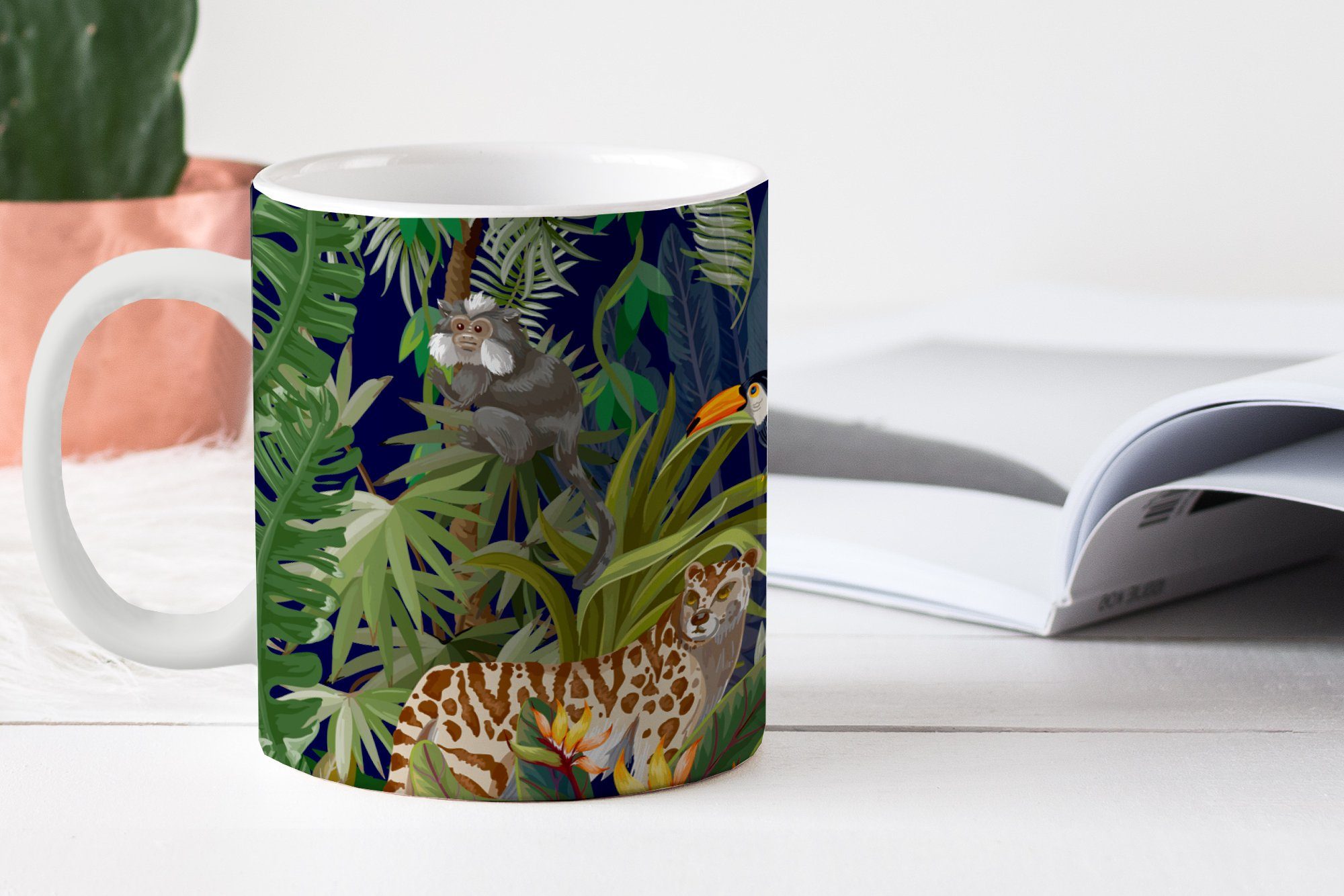 - Tasse Jungen Keramik, - Mädchen Flamingo Natur Becher, Zebra, Kaffeetassen, - Geschenk Teetasse, - Teetasse, - Dschungeltiere MuchoWow
