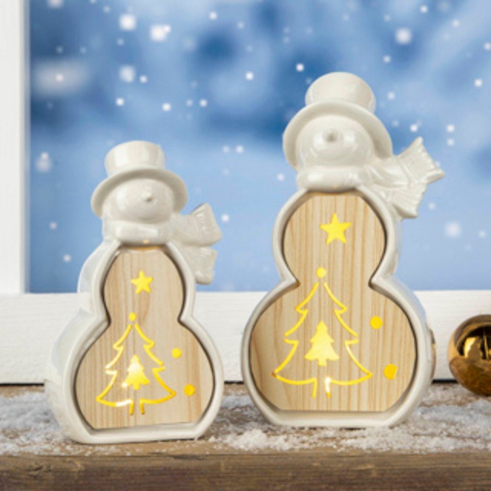 HI LED-Leuchte 2er Set Schneemann mit LEDs aus Dolomit und Holz (1 St)