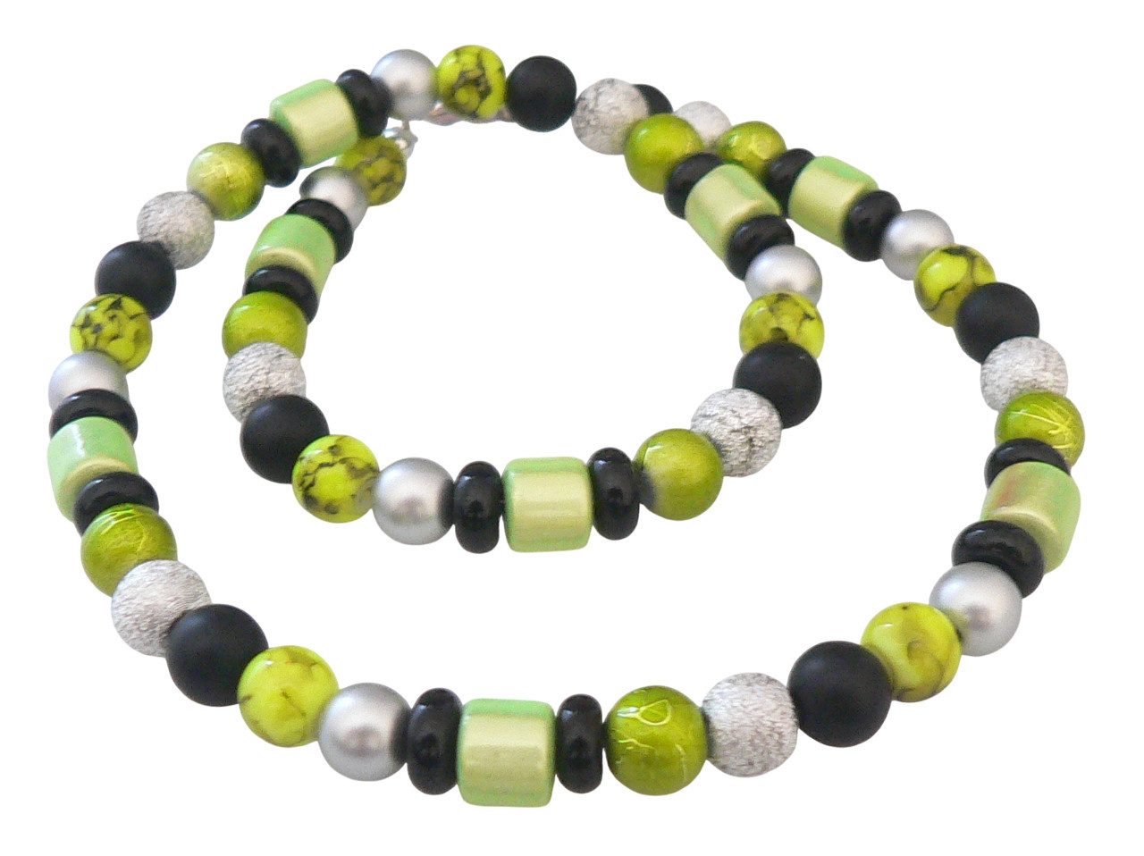 traumschmuck Collier 498. Collier Halskette Glas Miracle silberfarben/schwarz Glitzer, handgefertigt