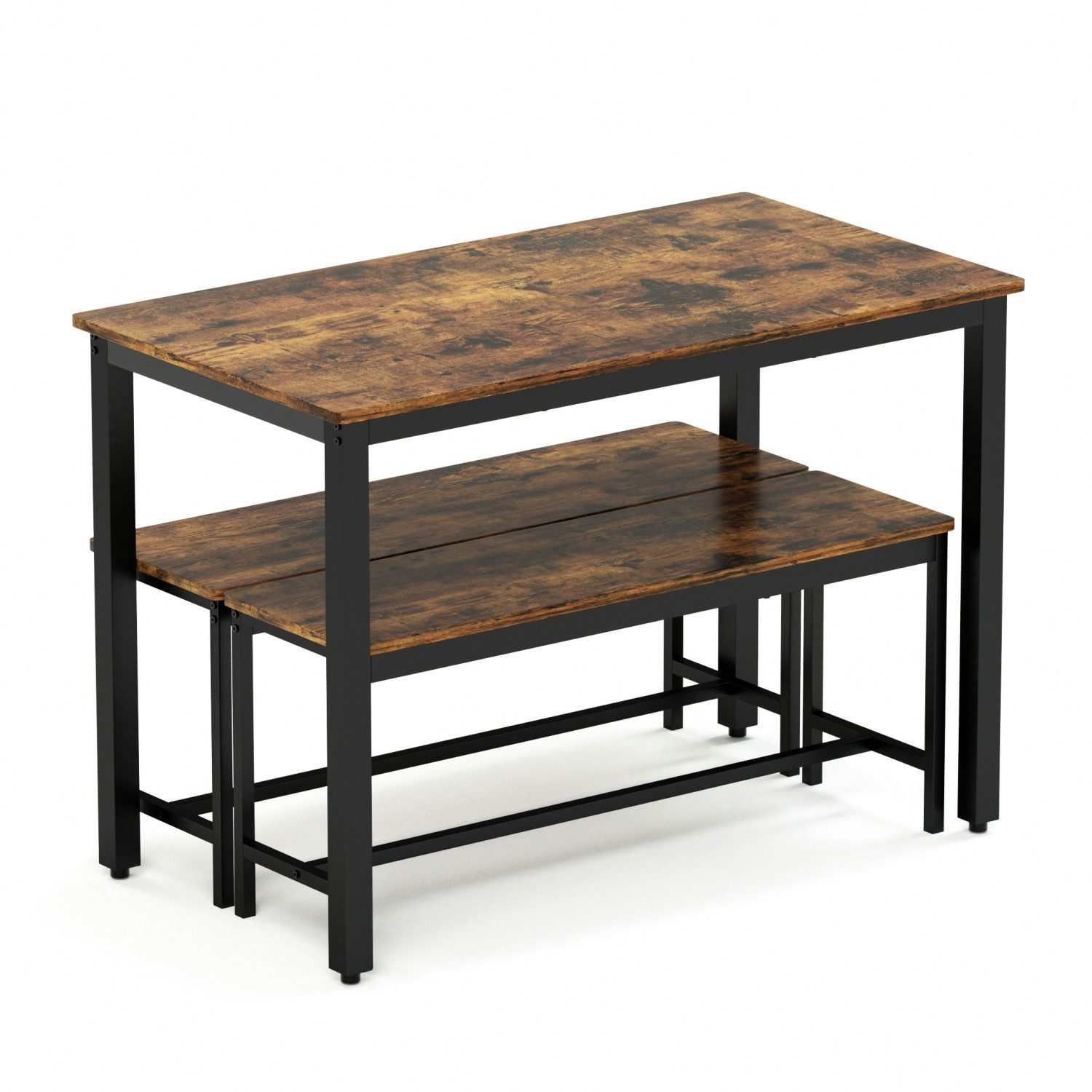 ANYSUN Essgruppe Esstisch-Set mit 2 Essbänken,3-teilig,Metallbeine, (Küchentisch mit Stühlen, industrieller Frühstückstisch), für Küche, Wohnzimmer, Partyraum, Küchentisch 110*60*75cm
