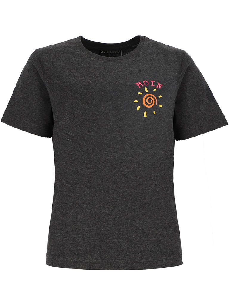 T-Shirt 11406 Damen Kurzarm-Shirt mit Moin-Stickerei und Spiralen-Sonne-Print