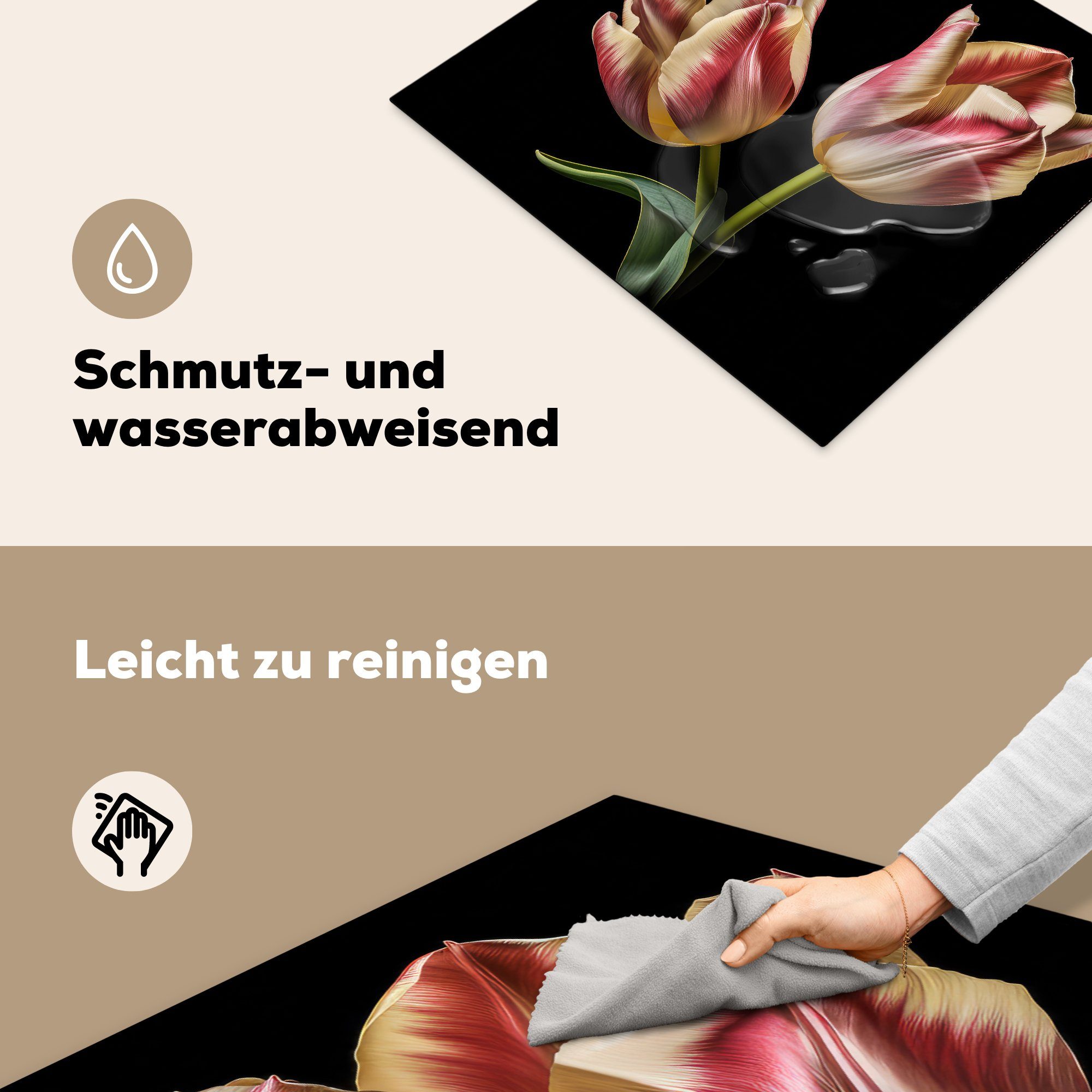 MuchoWow Herdblende-/Abdeckplatte - Rosa Ceranfeldabdeckung Natur, Weiß (1 Arbeitsfläche nutzbar, cm, tlg), Mobile - - 60x52 Tulpen Vinyl, Blumen 