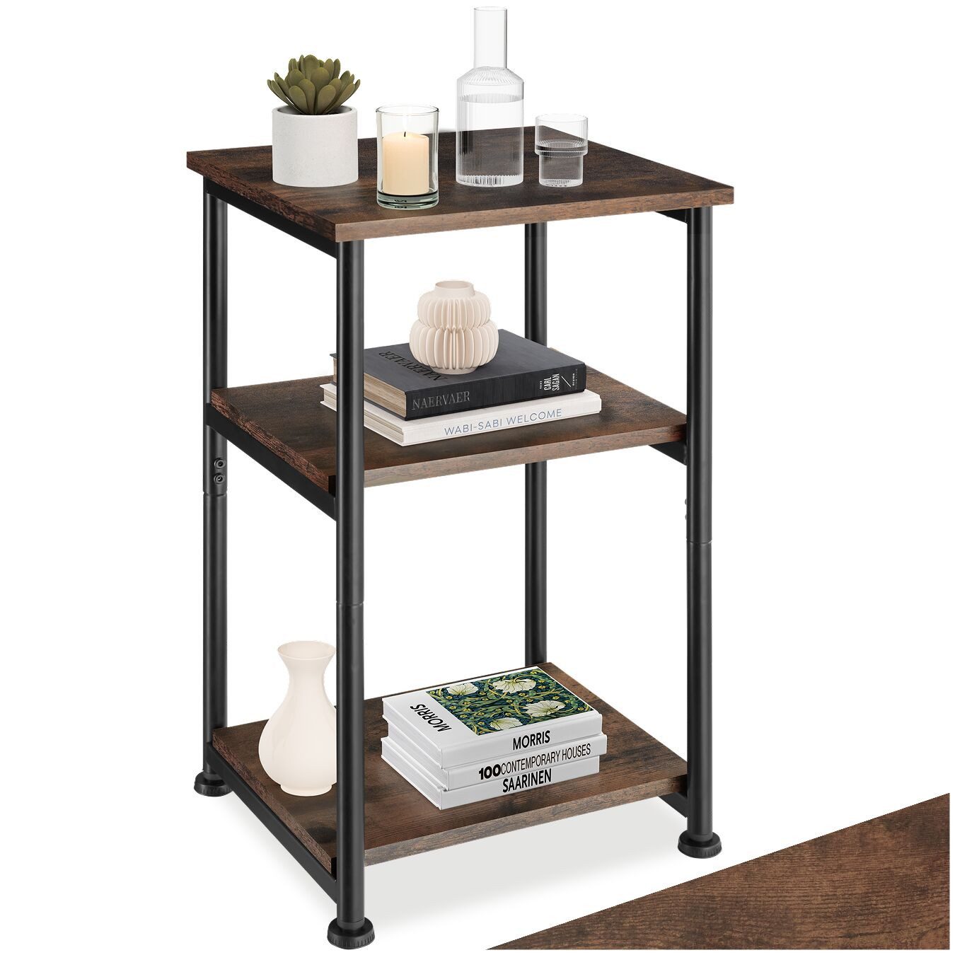 tectake Beistelltisch Couchtisch Memphis 34x30x59cm (1-St., 1 tlg), Handlicher Beistelltisch mit drei Ablagen im rauen Fabrik-Look