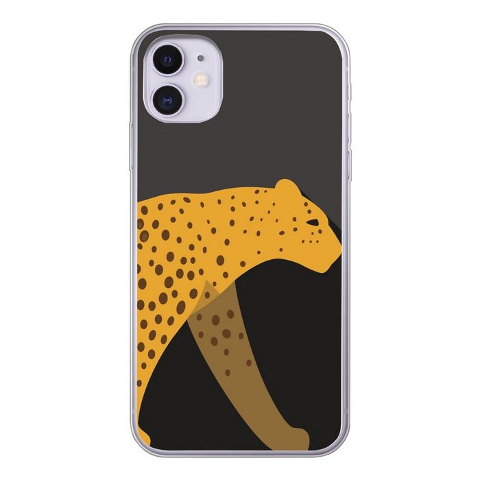 MuchoWow Handyhülle Eine Illustration eines Leoparden auf schwarzem Hintergrund Handyhülle Apple iPhone 11 Smartphone-Bumper Print Handy