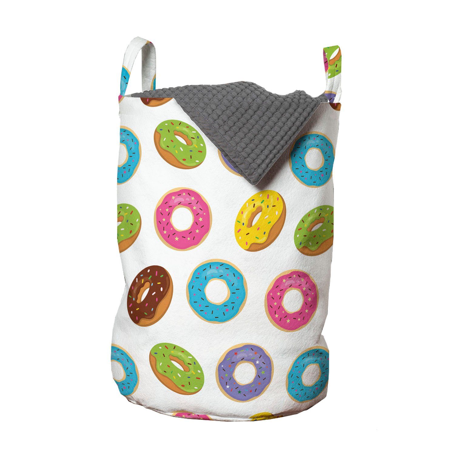 Abakuhaus Wäschesäckchen Wäschekorb mit Griffen Kordelzugverschluss für Waschsalons, Donuts Gebackene Verglaste Fettgebackene Kringel Kunst