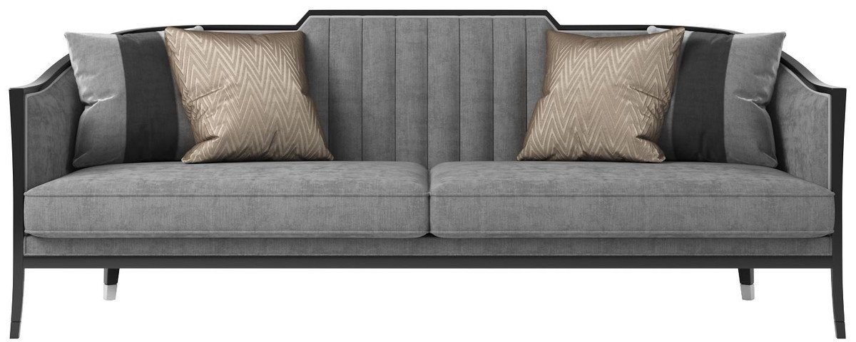 Casa Padrino Sofa Luxus Art Deco Samt Sofa Grau / Schwarz / Silber 250 x 95 x H. 93 cm - Edles Wohnzimmer Sofa - Luxus Qualität - Art Deco Möbel | Alle Sofas
