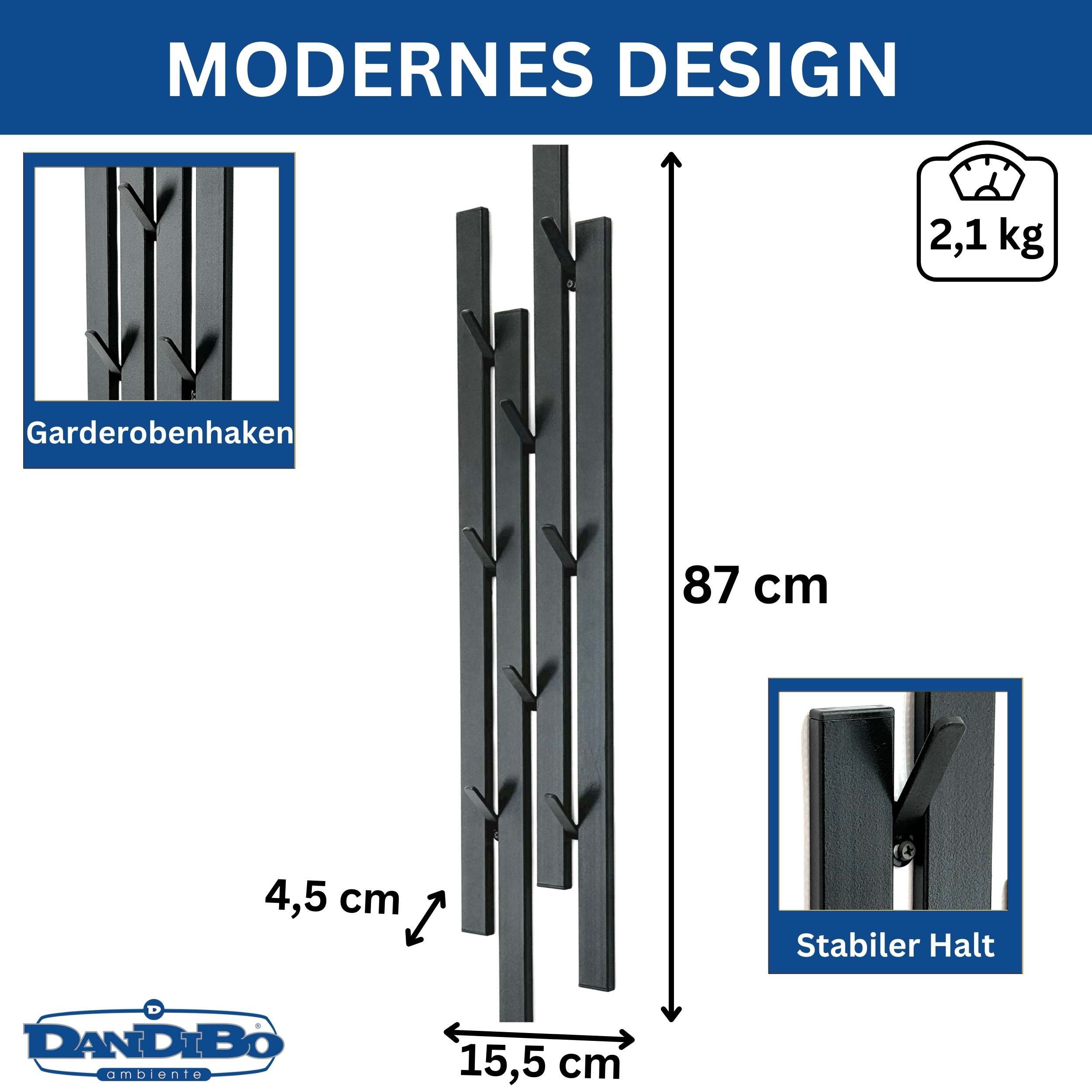 DanDiBo Wandgarderobe Mit Haken Wand Schwarz günstig online kaufen