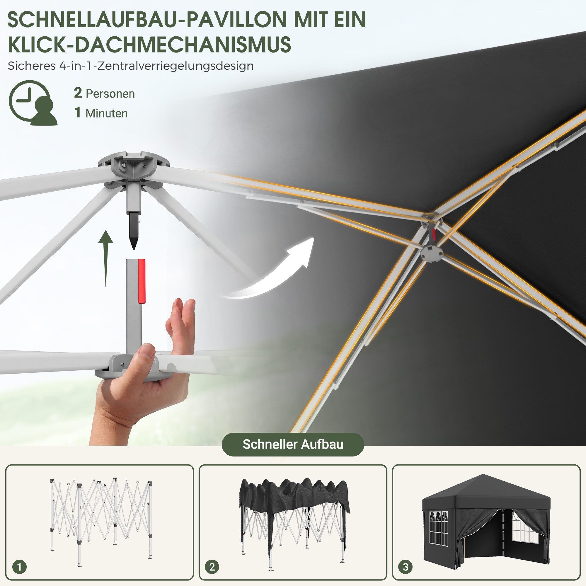HOMALL Faltpavillon 3x3/3x6 m Gartenpavillon Höhenverstellbarer Pop Up Pavillon, mit 4 Seitenteilen, (Windfester Pavillon mit Seitenteilen und Tragetasche, für Garten Camping), Höhenverstellbar Gartenzelt mit mückennetz, UV-Schutz 50+