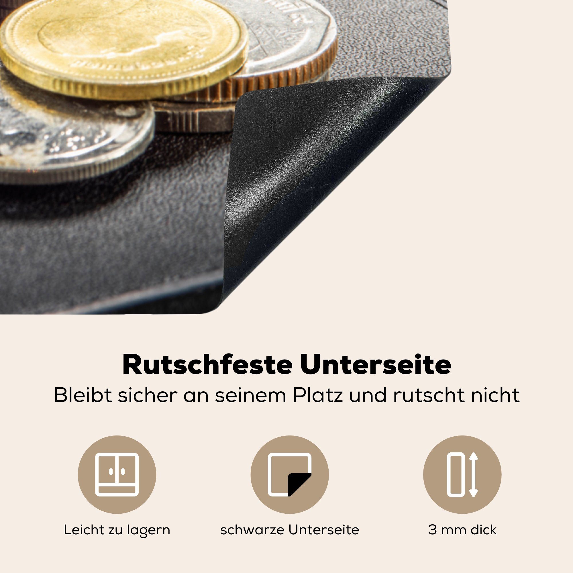 für cm, Bitcoins auf Ceranfeldabdeckung, 83x51 (1 Herdblende-/Abdeckplatte Arbeitsplatte MuchoWow Vinyl, küche einem Laptop, tlg),