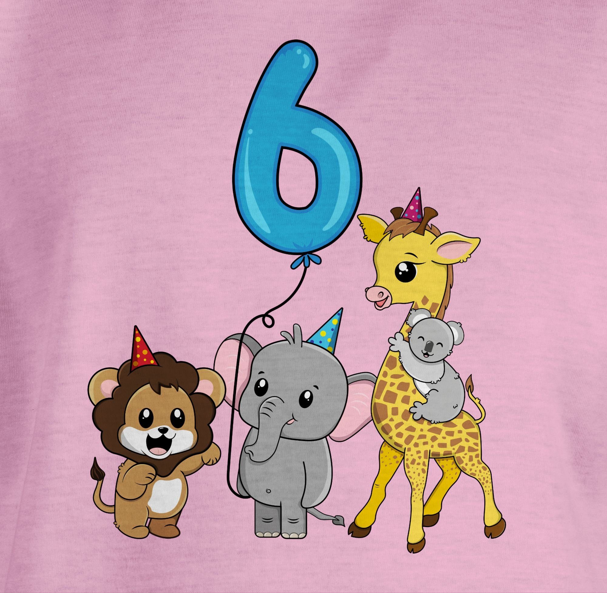 Kinder Kids (Gr. 92 -146) Shirtracer T-Shirt Tiere mit Ballon Sechster - 6. Geburtstag - Mädchen Kinder T-Shirt