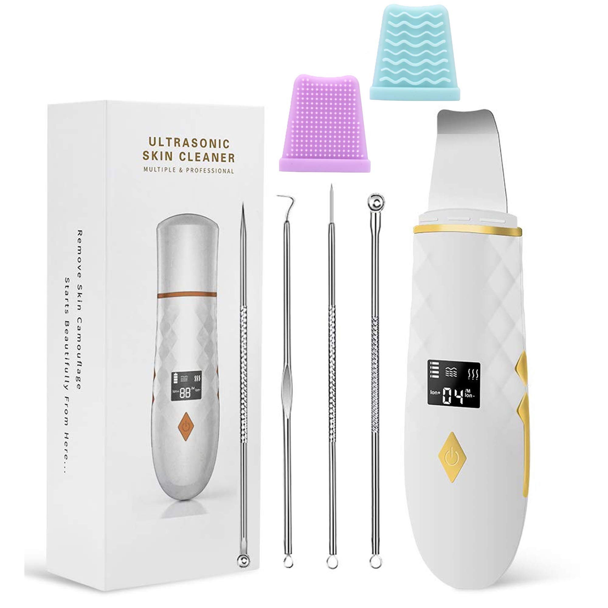 Forrlite Dermaroller Ultraschallpeelinggerät, Gesichtsspatel Tiefenreinigung, Ultraschall-Peeling Porenreiniger Akne-Entferner Ionen Hautreiniger, Pickel und Akne Entferner set, Mikrodermabrasionsgerät