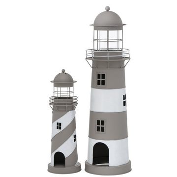 BOLTZE Kerzenhalter Laterne LONG ISLAND grau braun weiß Leuchtturm Windlicht aus Metall H75cm - GROSS