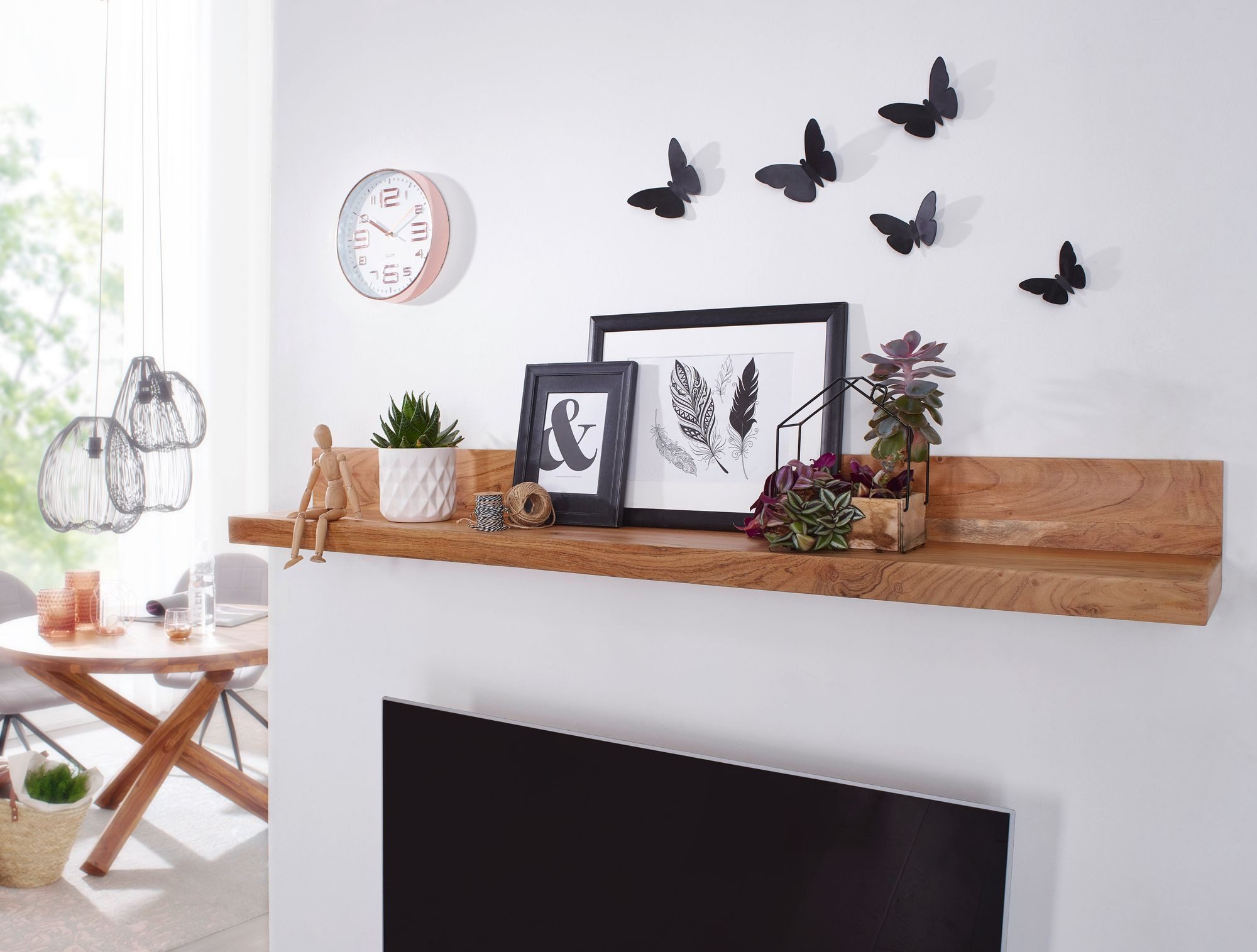 FINEBUY Wandregal SuVa2532_1 Massivholz Akazie Holzregal Landhausstil Wandb günstig online kaufen