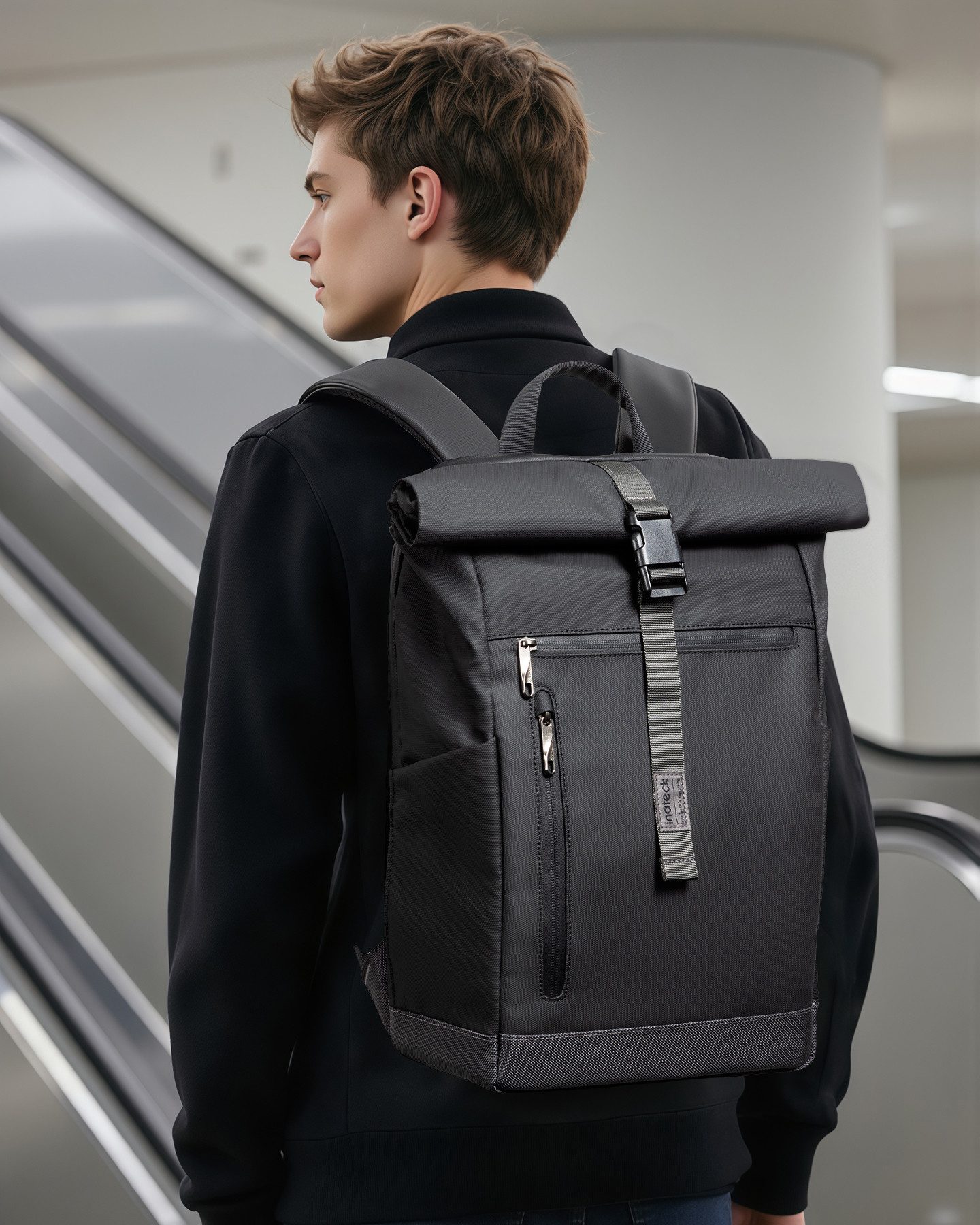 Inateck Laptoprucksack RollTop Rucksack 13L-17L mit 15 Zoll Laptopfach