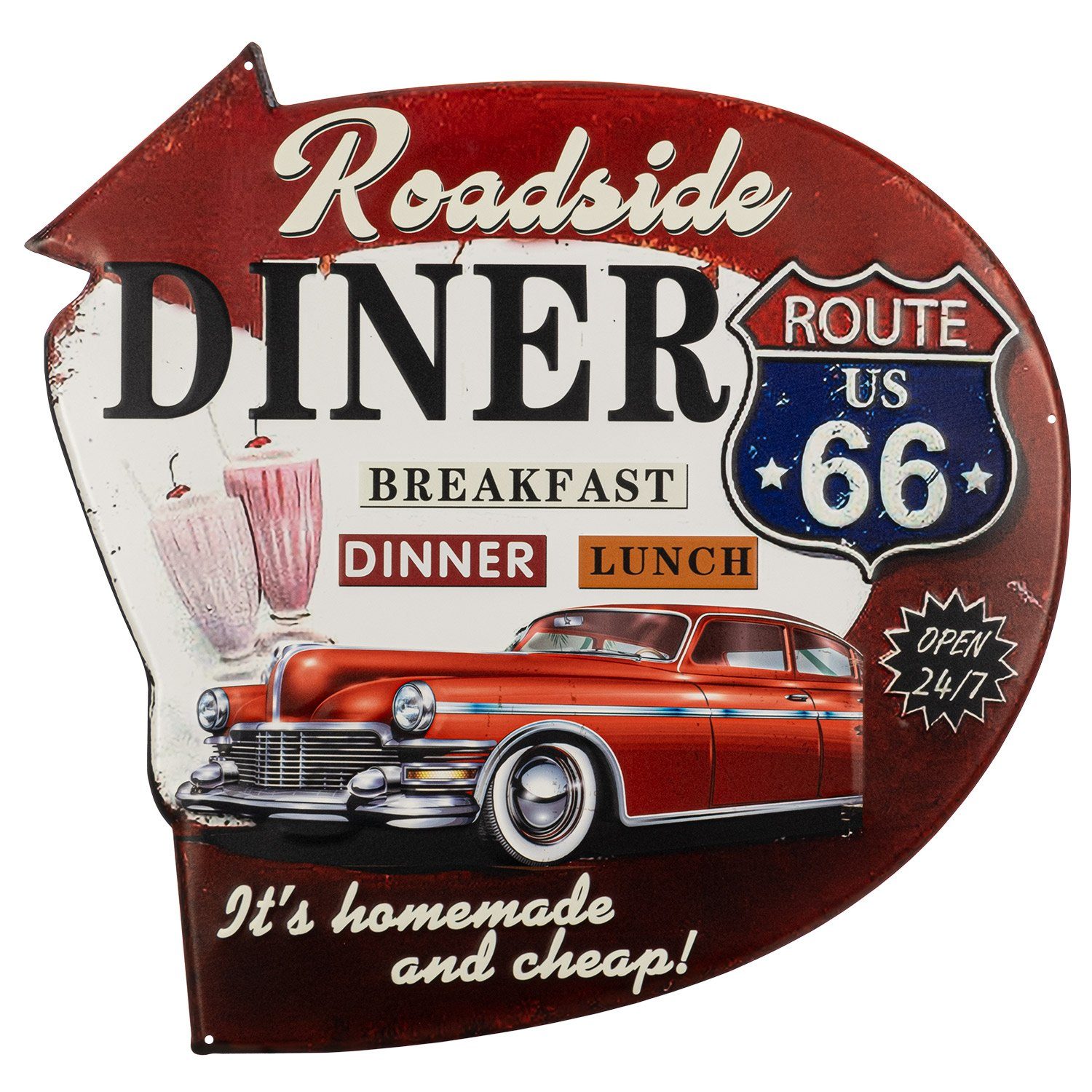 Moritz Metallschild Diner USA Route 66 US Milchshake Amerika, Blechschild 54 x 54 cm Retro Vintage Wand Schild Küche