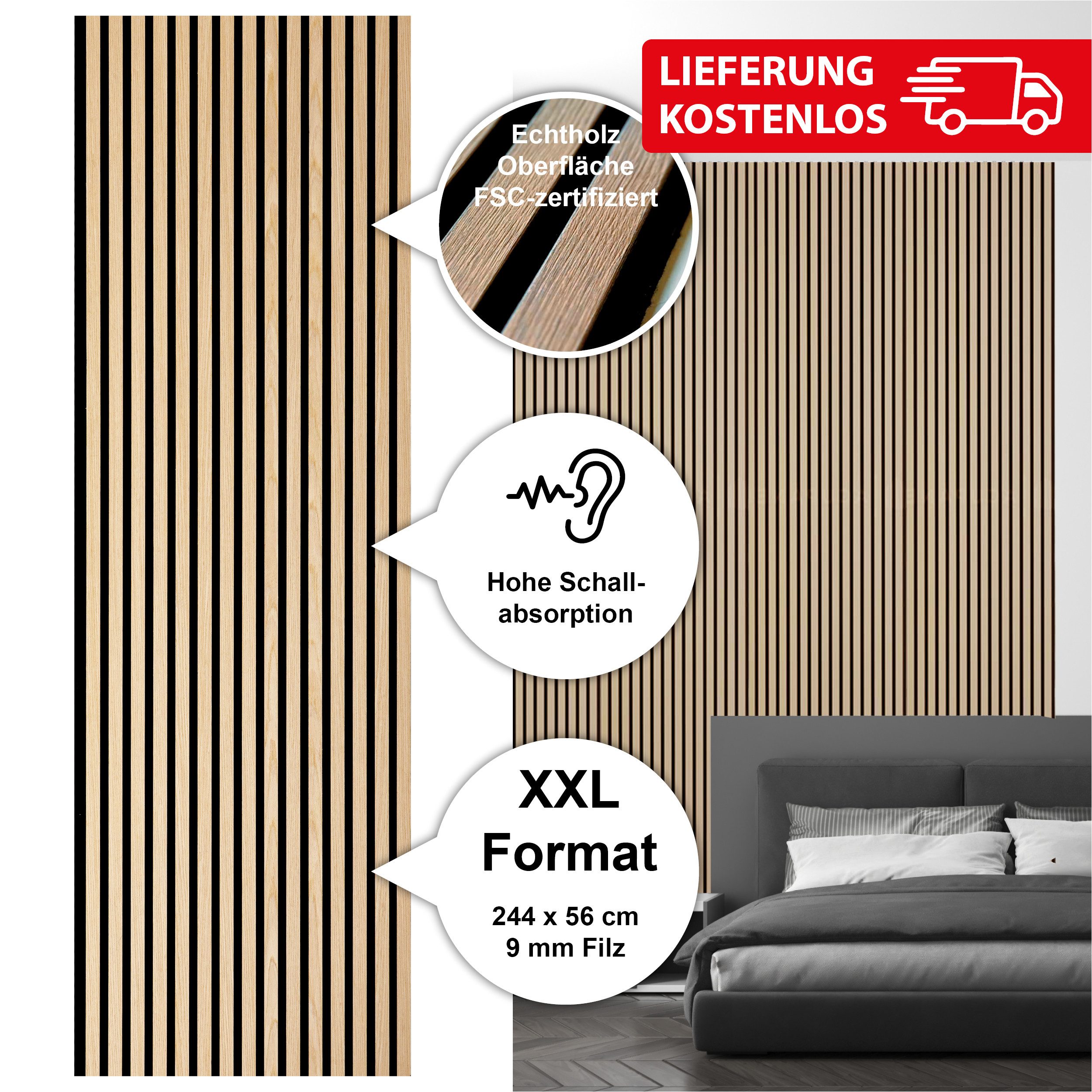 SONIDO 3D Wandpaneel XXL Akustikpaneele mit FSC®-zertifiziertem Eiche Echth günstig online kaufen
