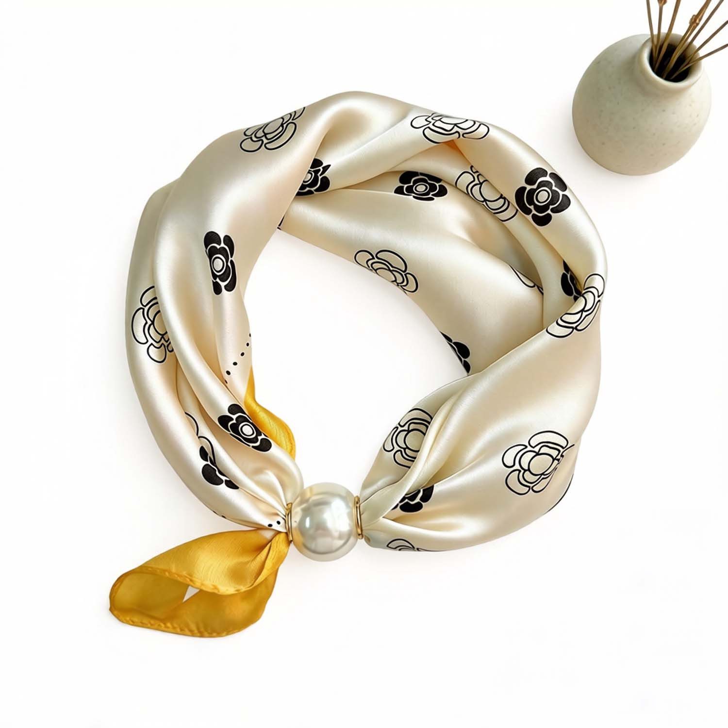 Bwecuy Modetuch Perlen Schal mit Magnetverschluss,Satin Seidenschal