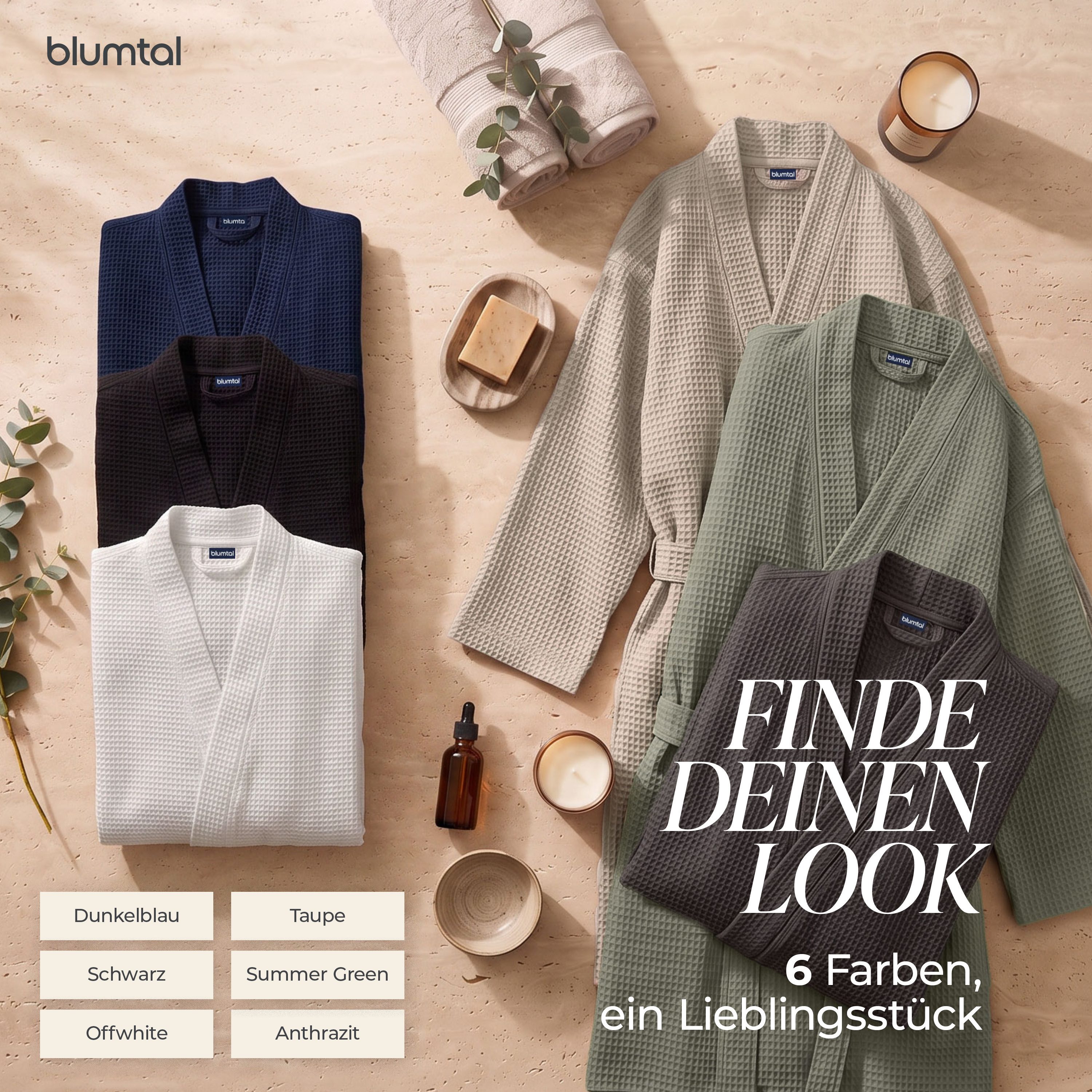 Blumtal Bademantel Waffelpique - Unisex Bademantel - Zertifizierter Bademantel, 2 Außentaschen, mit Reißverschlusstasche, Damen & Herren - Saunamantel inkl. Rei – Bild 4 von 5