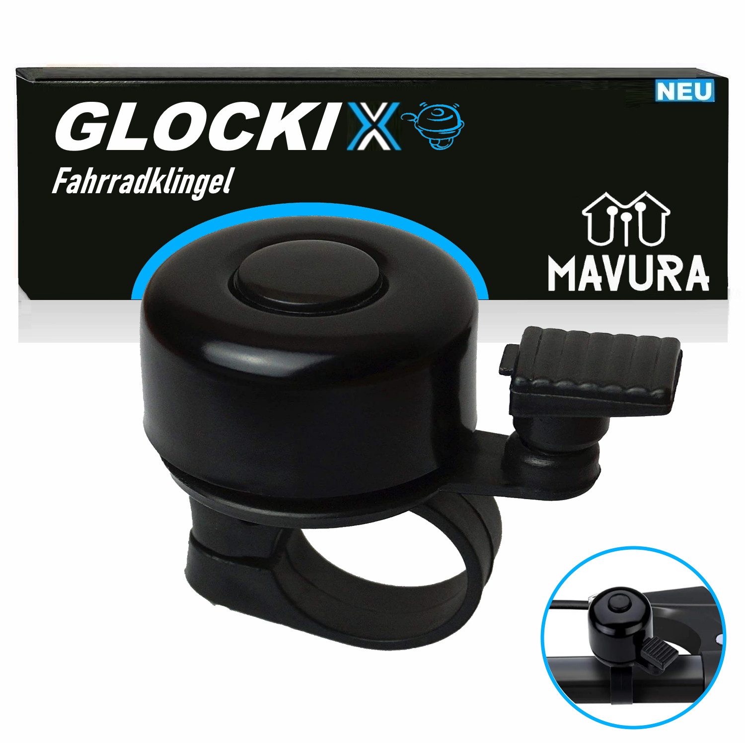 MAVURA Fahrradklingel GLOCKIX Premium Fahrrad Klingel Glocke Fahrradglocke, Mountainbike Rad MTB Rennrad schwarz laut