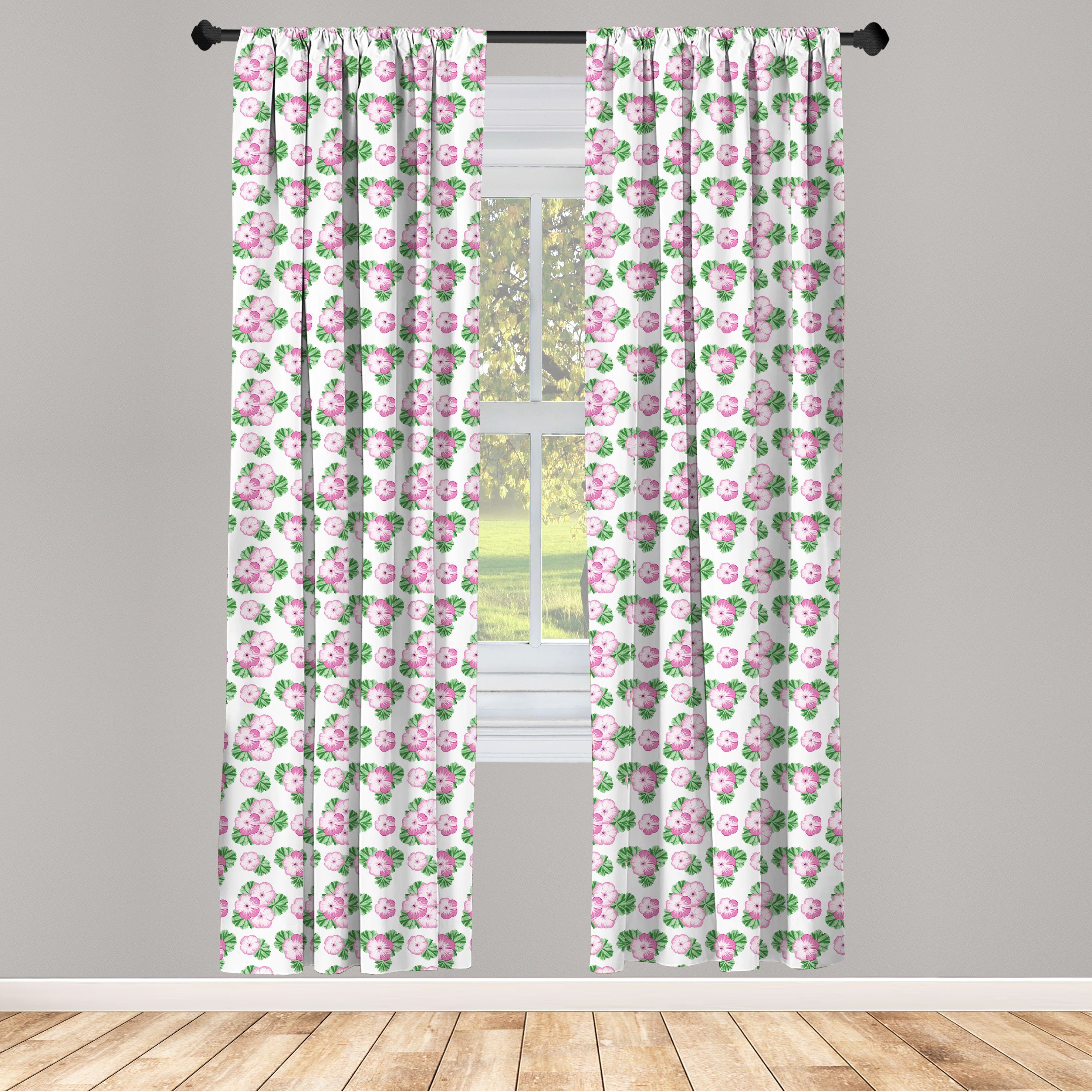Gardine Vorhang für Wohnzimmer Schlafzimmer Dekor, Abakuhaus, Microfaser, Pelargonien Vintage Wiederholter Blumen