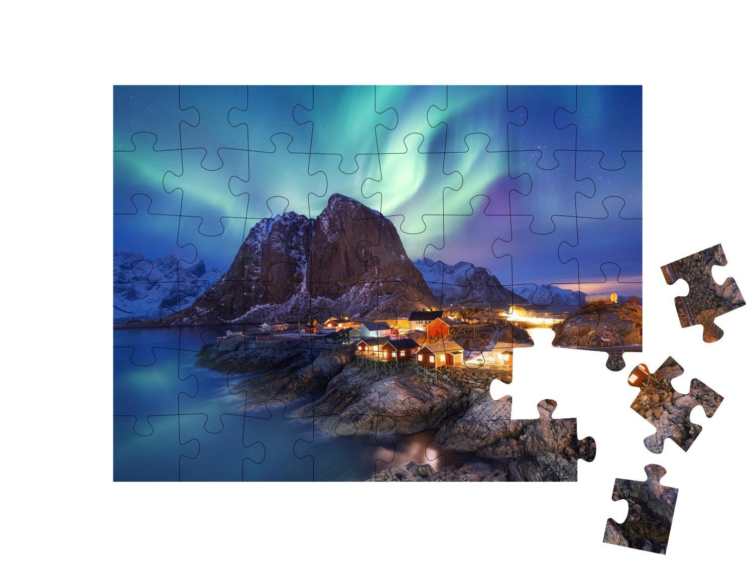 48 auf puzzleYOU Lofoten, den Schwierig, Puzzle Natur, Aurora 100 puzzleYOU-Kollektionen 48 Teile, Norwegen, Puzzleteile, Teile borealis