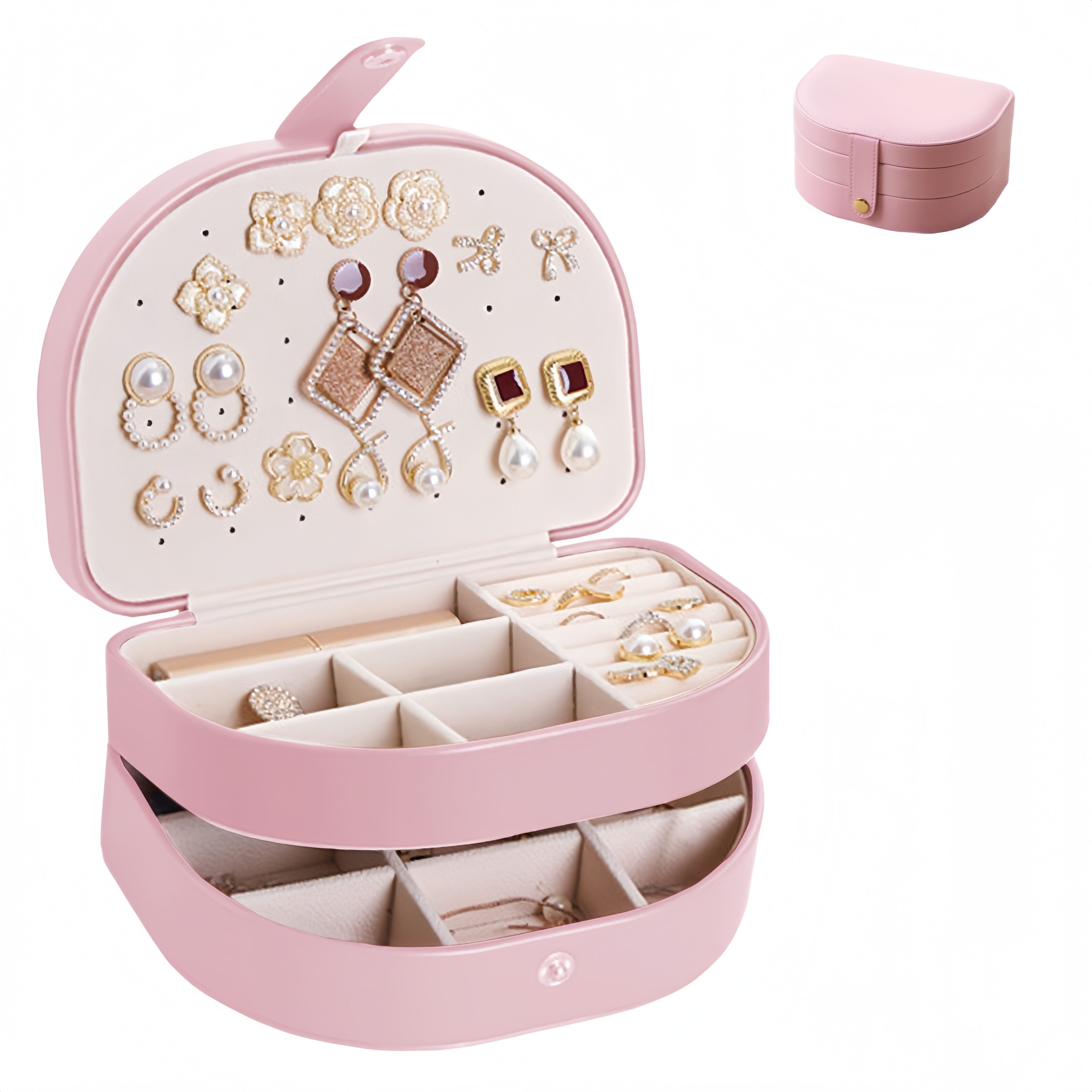 FOUORTUNATE-BEE Schmuckkassette Schmuckkästchen Reise, 2-stöckige Schmuckaufbewahrungsbox Damen, Reise Schmuck Organizer für Ringe Ohrringe Ketten Armbänder