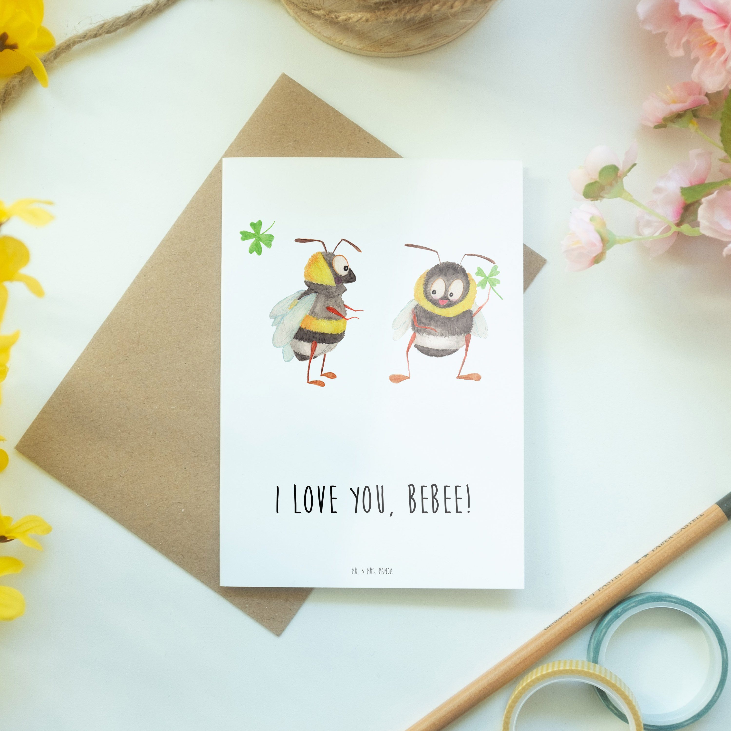 Mr. Grußkarte Paar K - Jahrestag, Freund, Panda Bienen Geschenk, Weiß Glückwunschkarte, - Mrs. &