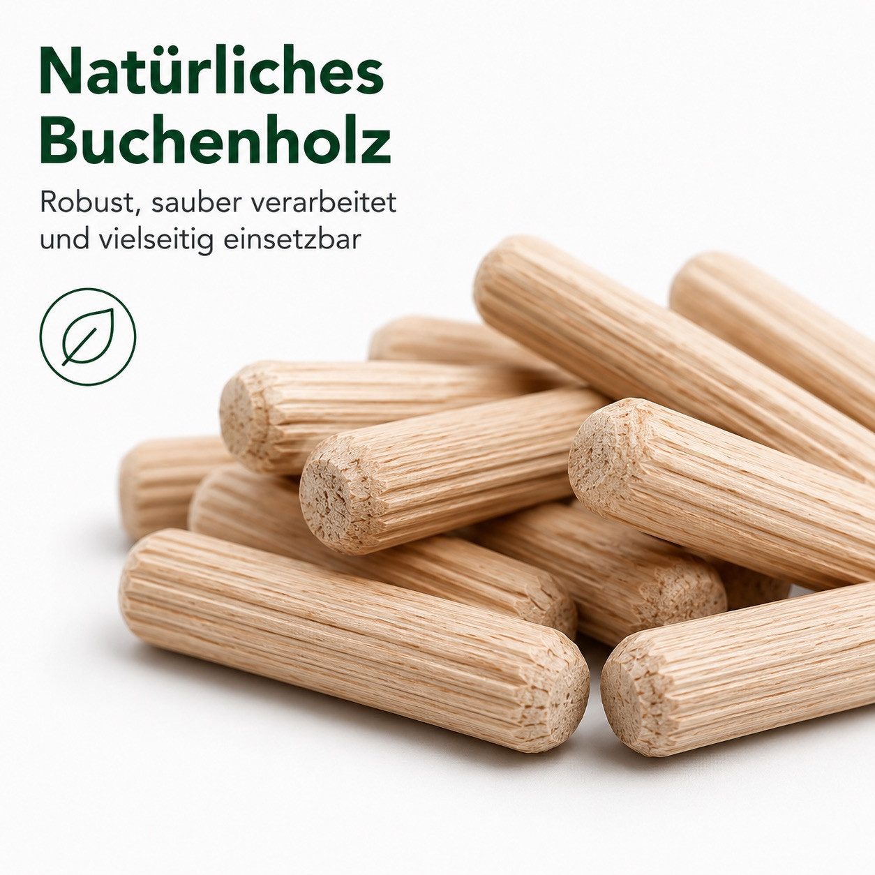 STONE Holzdübel Riffeldübel aus Buche Ø 8 mm - 500 Stück, 8 x 30 mm, FSC Dübel nach DIN 68150 für Möbelbau, Innenausbau & Holzverbindungen