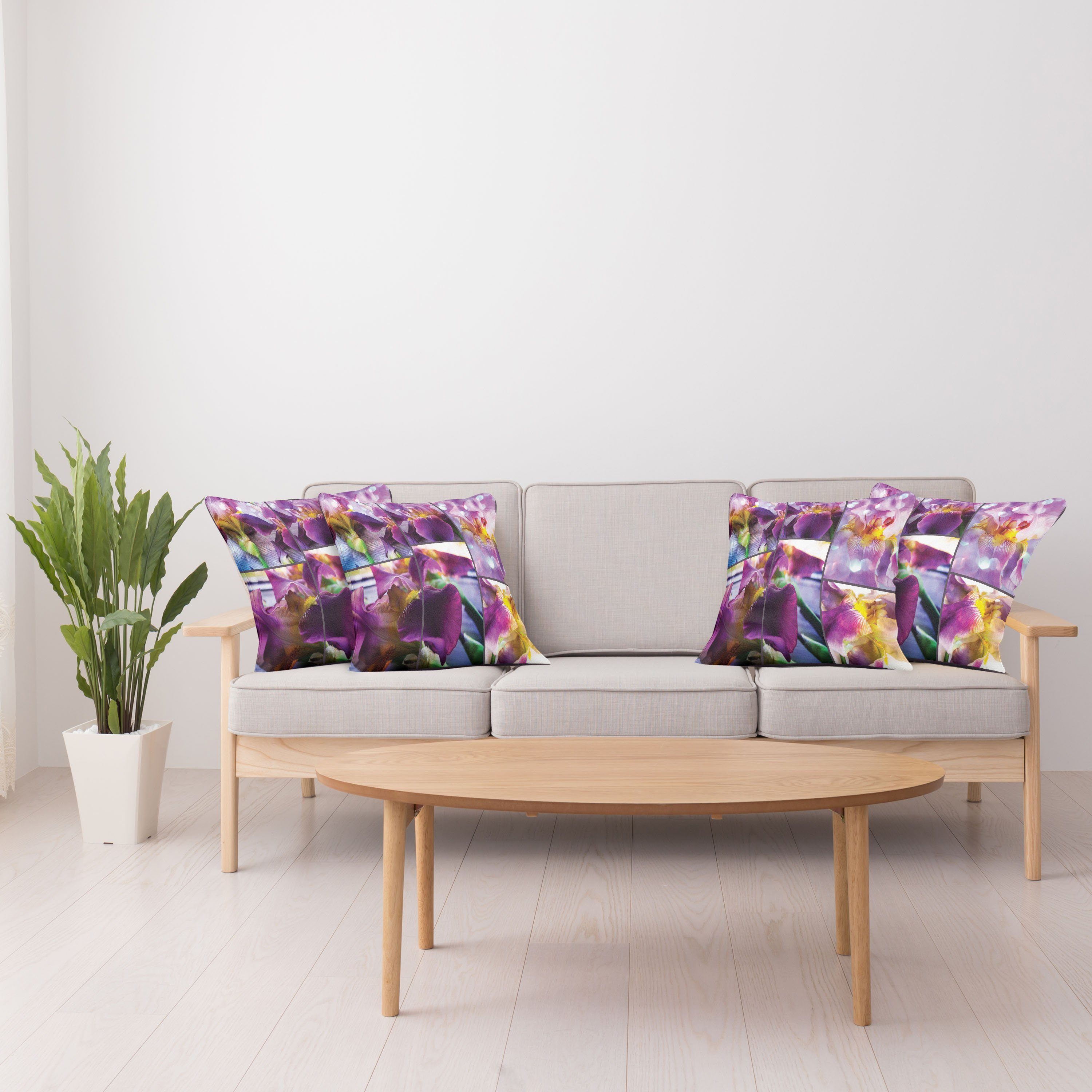 Kissenbezüge Modern Accent Blooming Iris-Blumen Digitaldruck, (4 Abakuhaus Stück), Doppelseitiger Lila