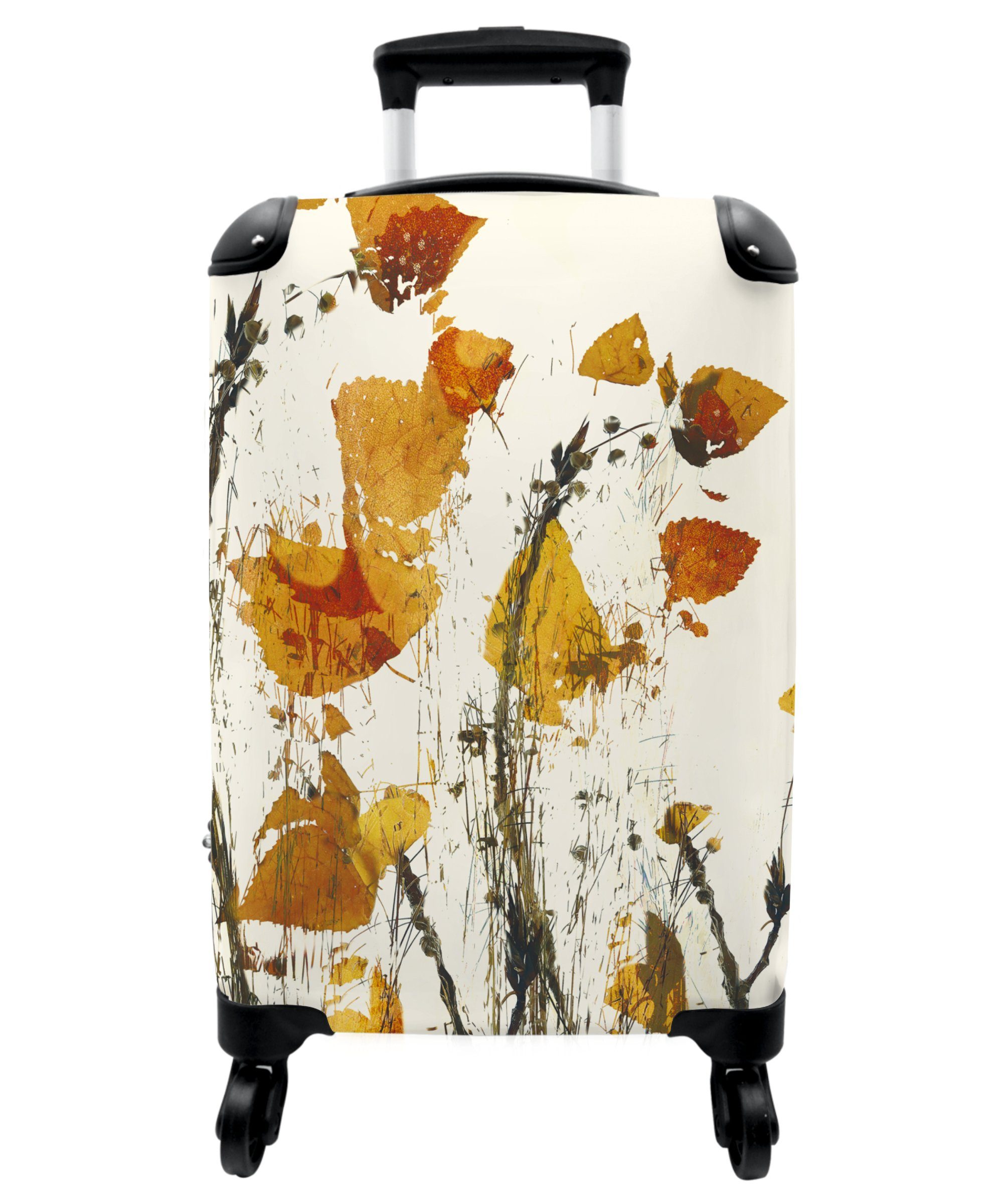 NoBoringSuitcases.com© Handgepäckkoffer 55x35x20cm Pflanzen - Gelb - Blumen - Abstrakt, 4 Rollen, Handgepäck Trolley Rollkoffer Kleine Reisekoffer mit 4 Rollen - Cabin