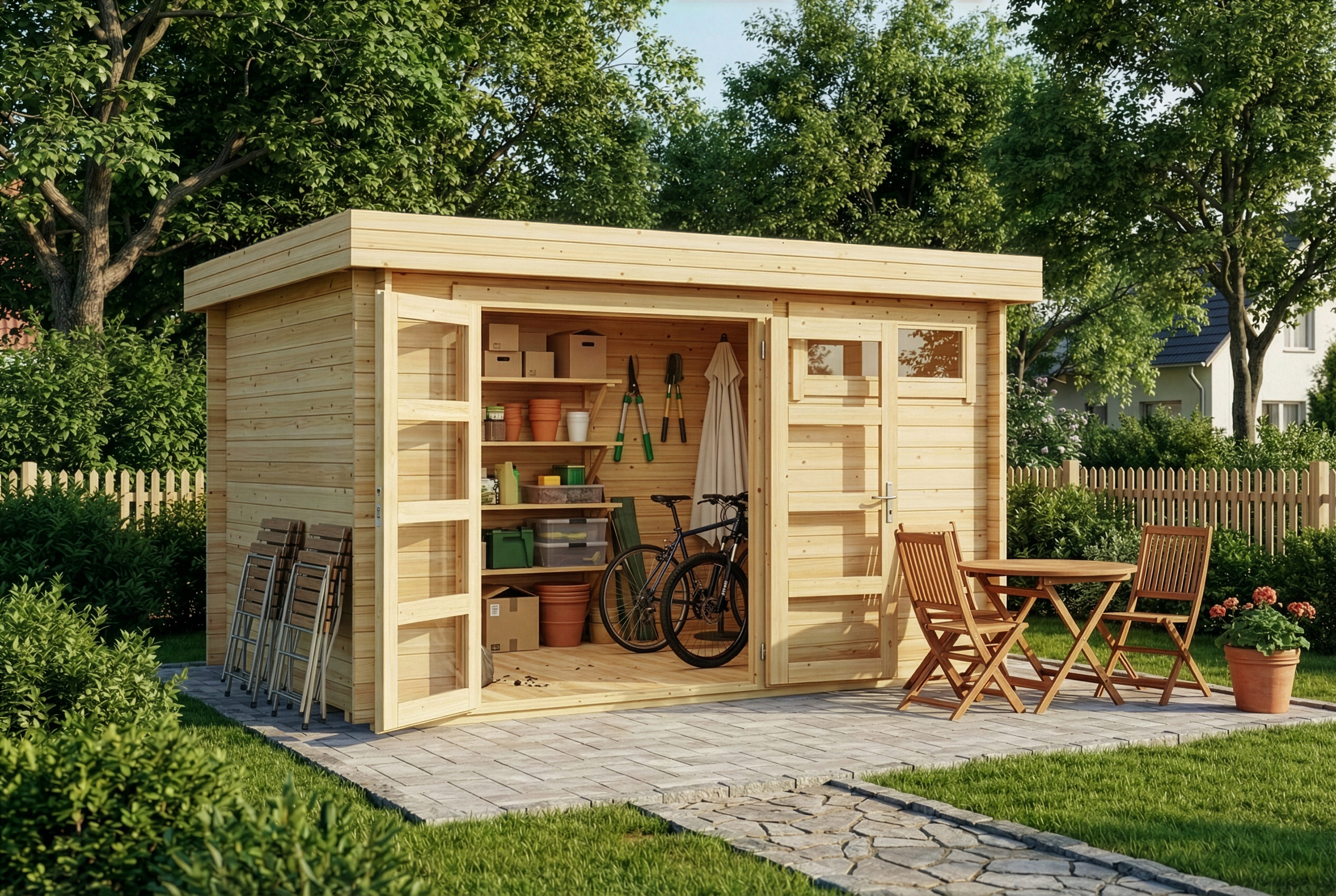 Alpholz Gartenhaus Holz Leandro, BxT: 394x268 cm, in Naturbelassen Inkl. Fußboden mit 28mm Wandstärke