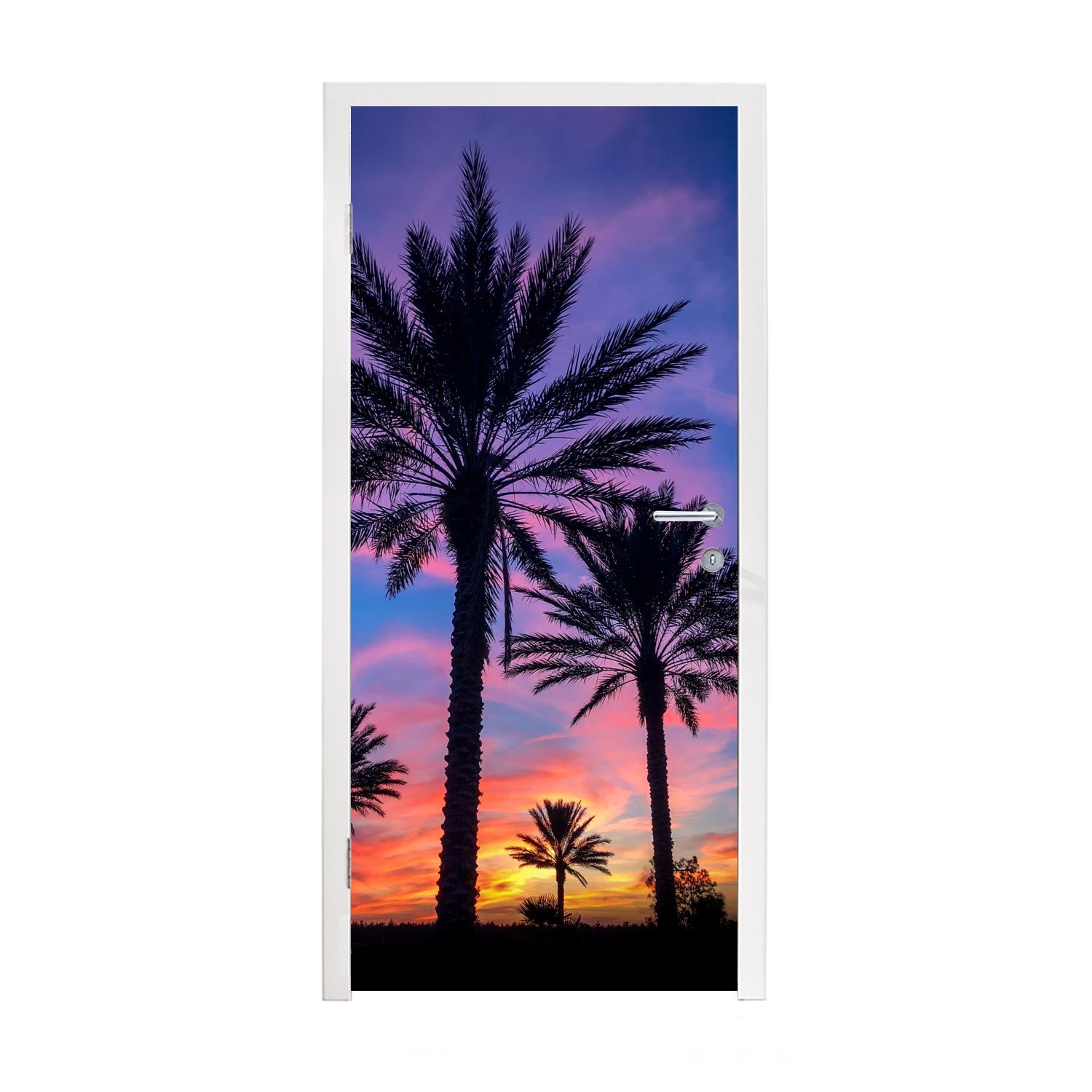 MuchoWow Türtapete Palmen und ein Sonnenuntergang, Matt, bedruckt, (1 St), Fototapete für Tür, Türaufkleber, 75x205 cm