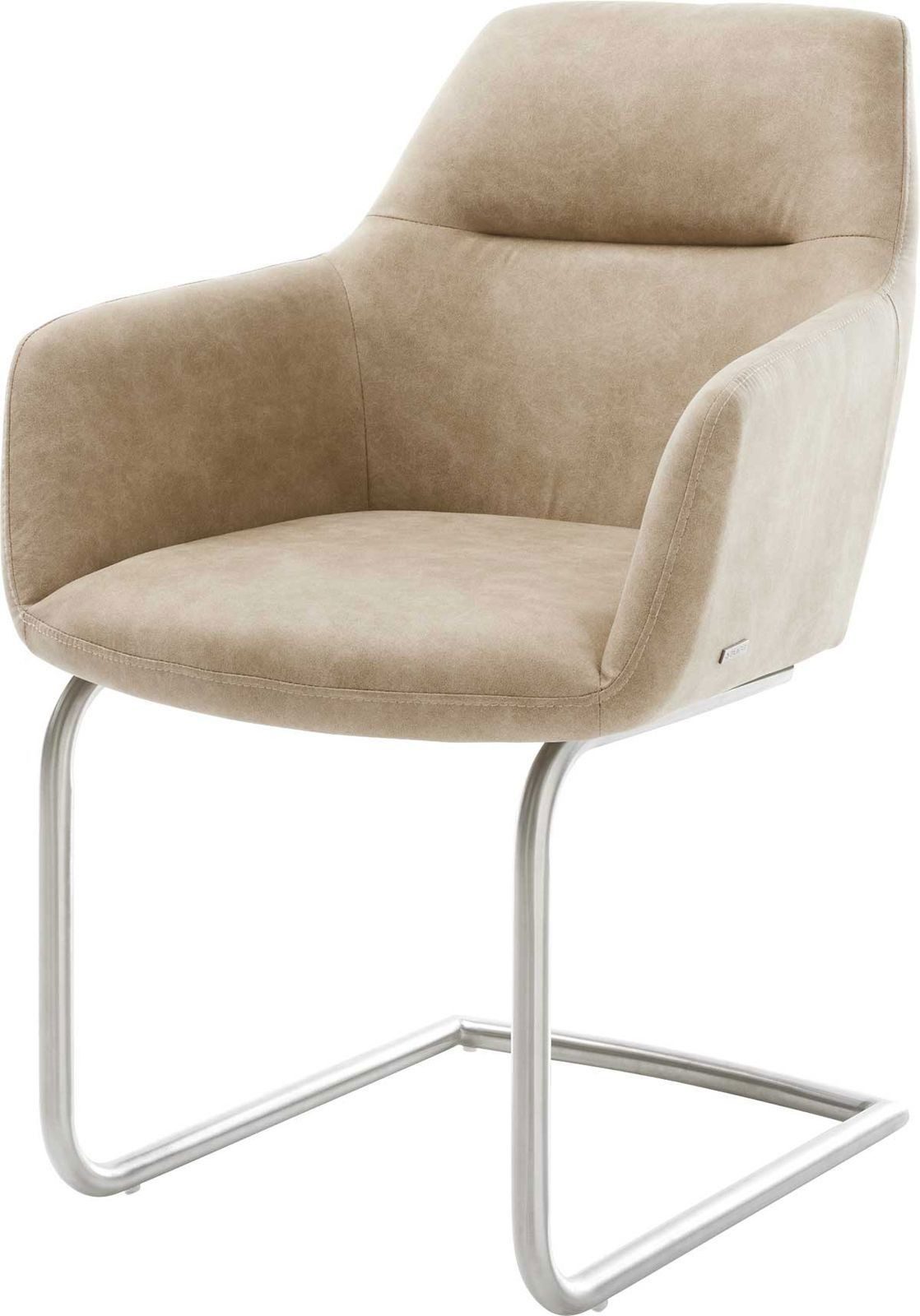 DELIFE Polsterstuhl Pejo-Flex, Freischwinger rund Edelstahl Mikrofaser Beig günstig online kaufen