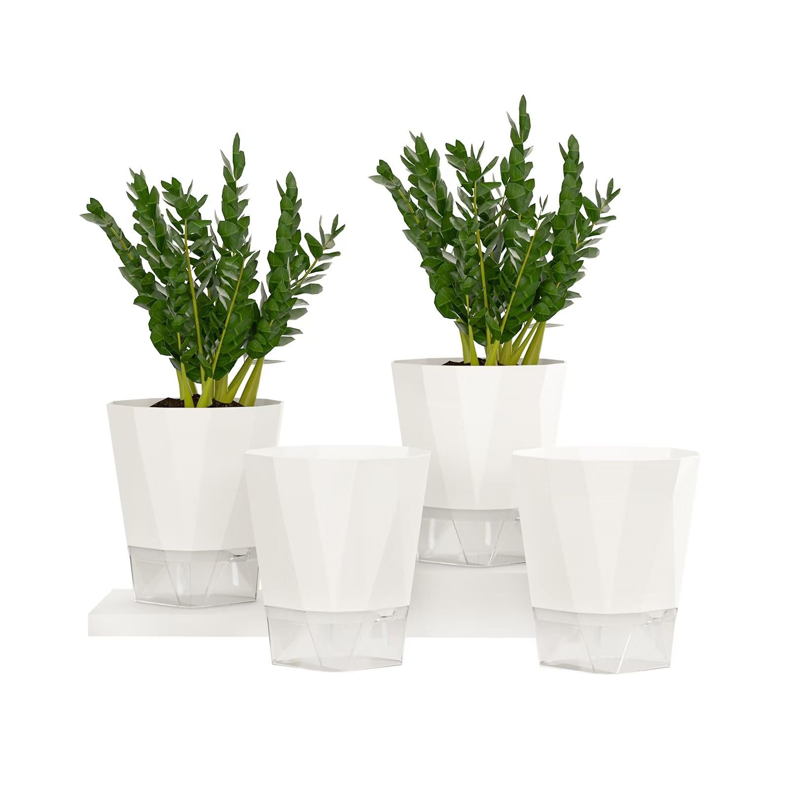 FOUORTUNATE-BEE Kräutertopf 4er Set Blumentopf mit Bewässerung Kräutertopf Fensterbank weiß, Für Küche Balkon Zimmerpflanzen Hydrokultur Pflanztopf Set