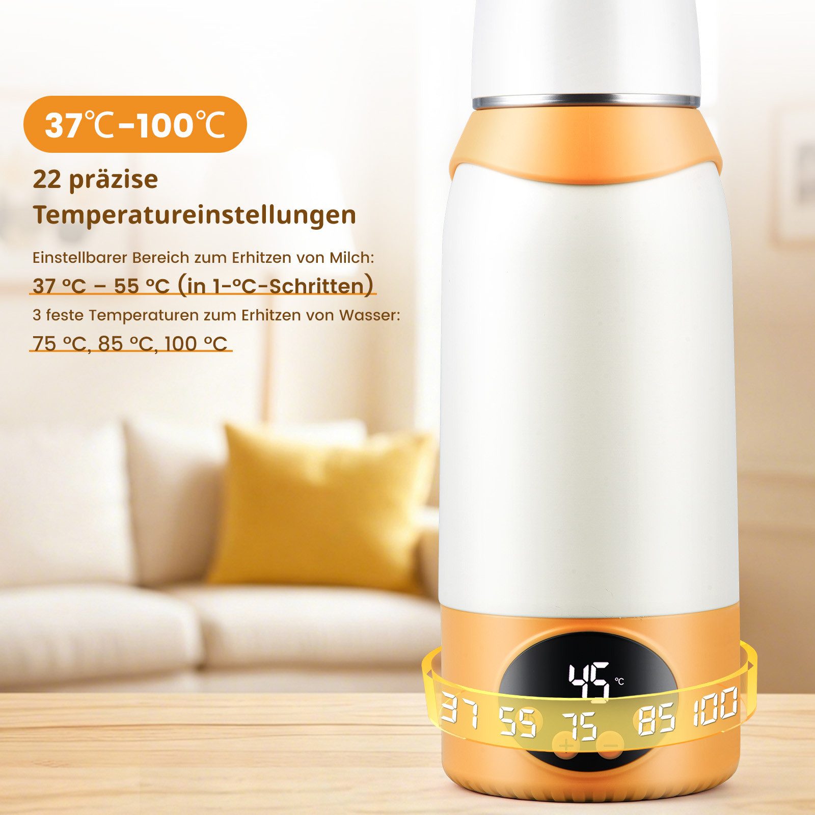 CkeyiN Babyflaschenwärmer 500ml Tragbarer Milchwärmer für unterwegs 37- 100℃ schnelles Aufheizen, 24H konstanter Temperatur Thermoflasche für Muttermilch & Wasser