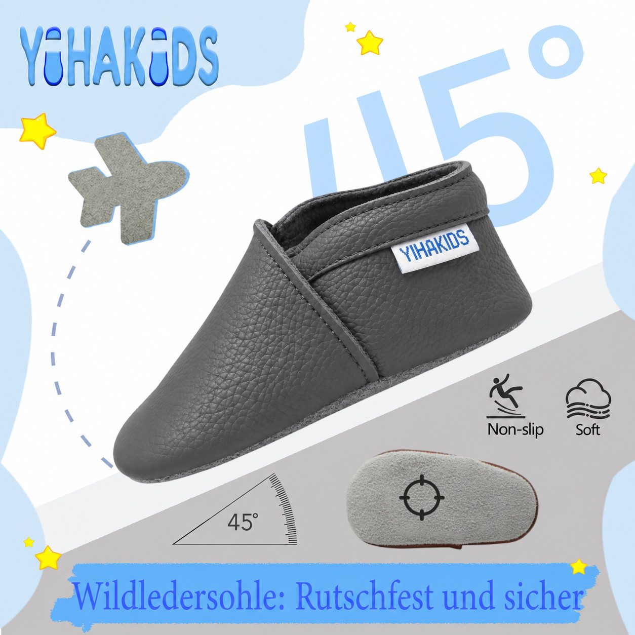Yihakids YIHAKIDS Baby Leder Lauflernschuhe Weiche Lederpuschen Rutschfest Krabbelschuh (1-tlg) aus 100% echtem Leder – Bild 3 von 5
