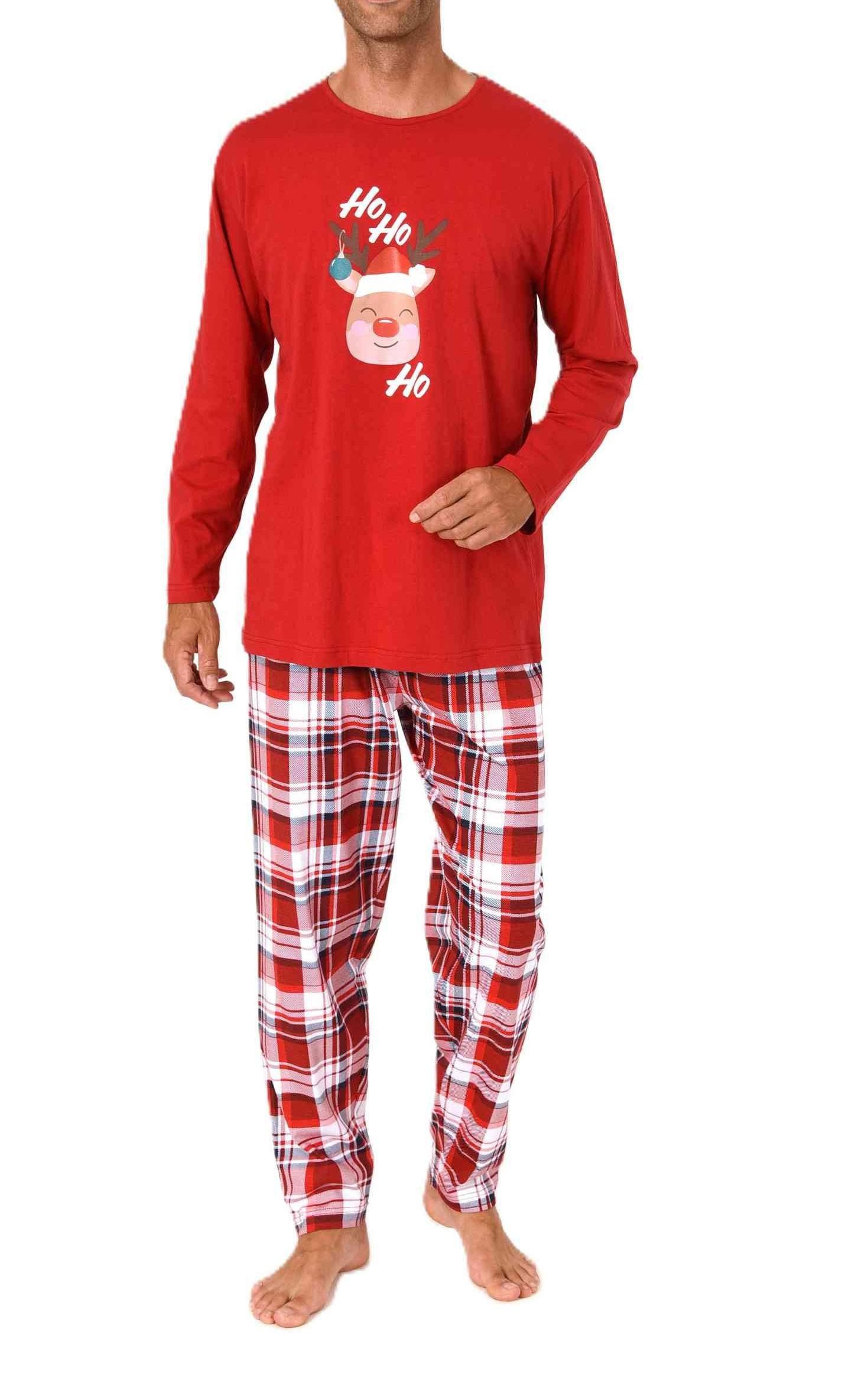 Normann Pyjama Herren Weihnachts Schlafanzug Pyjama mit lustigen Renntier Motiv