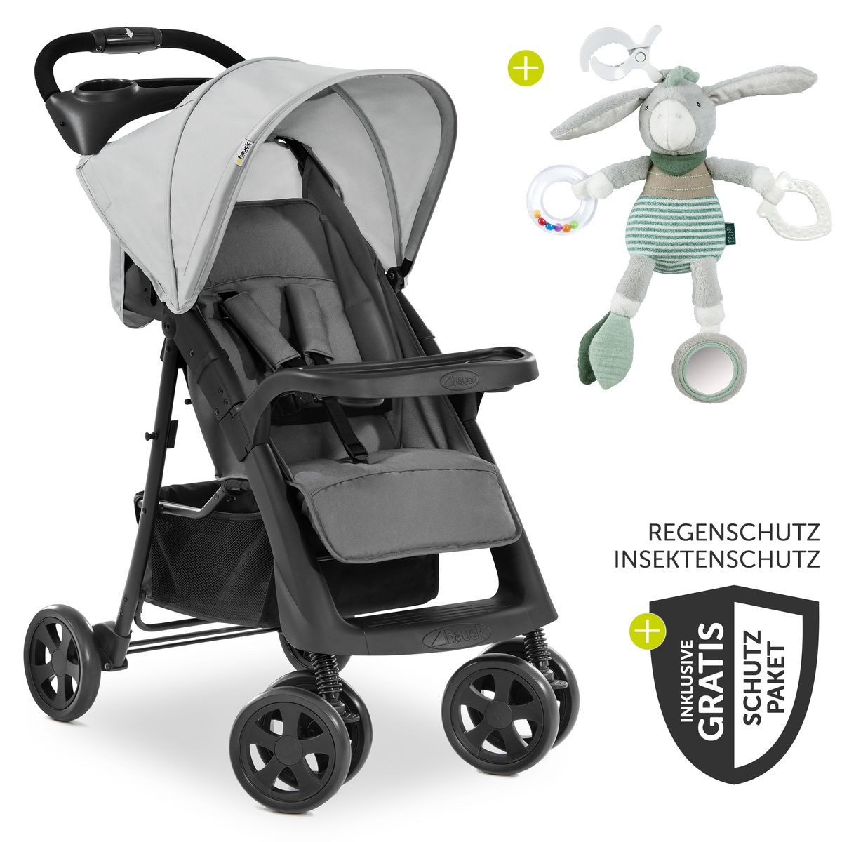 Hauck Kinder-Buggy Shopper Neo II - Grey, mit Liegeposition, Einhand-Faltmechanismus, Zubehör & Fehn Spieltier