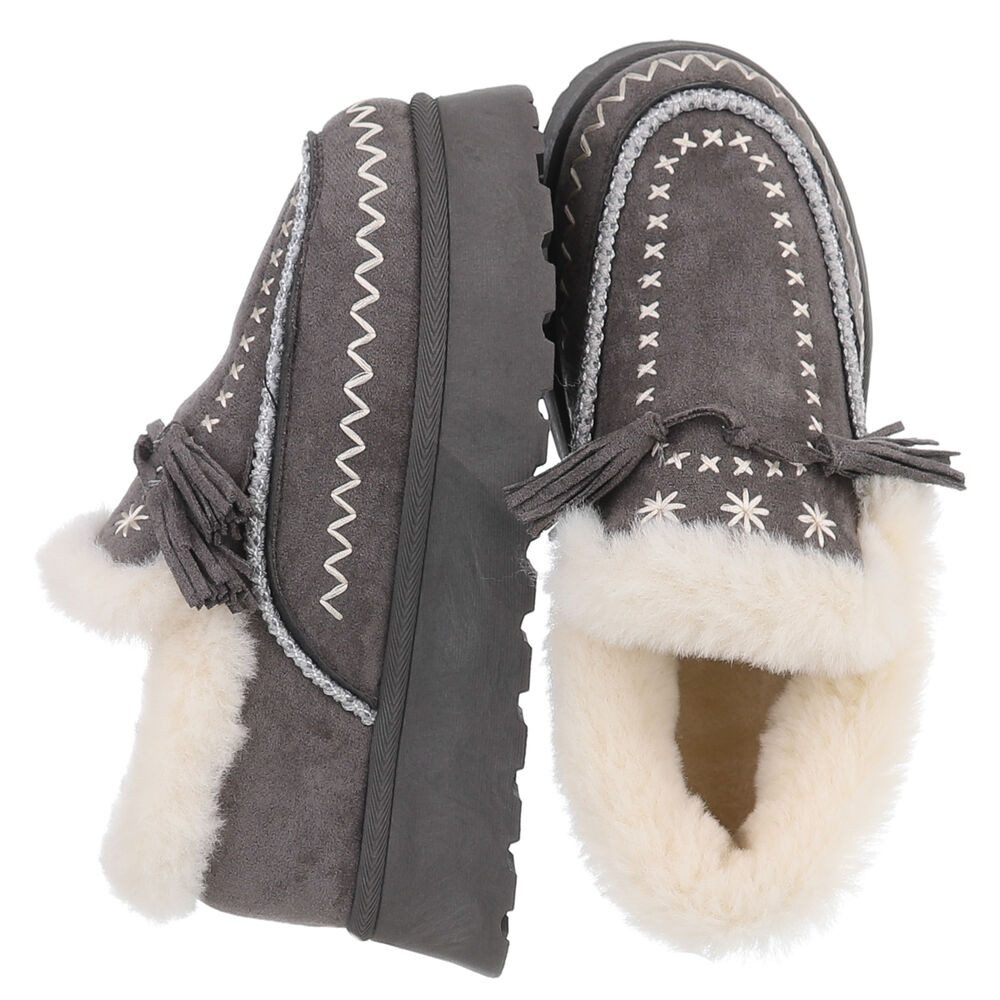 Ital-Design Damen Slipper mit Plateau und Quasten für Freizeitkomfort Snowb günstig online kaufen