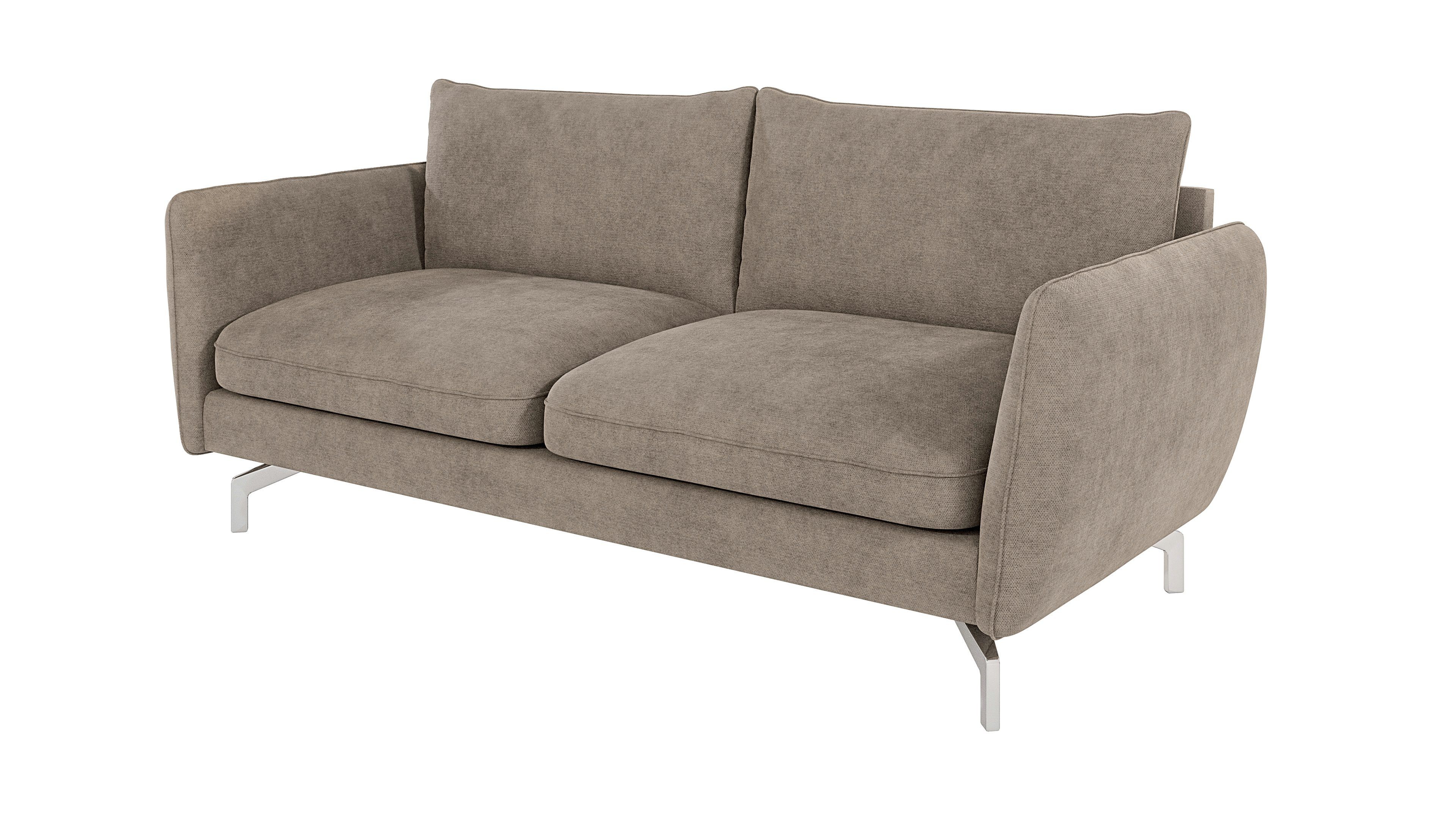 mit Füßen, Benita Metall Sofa Dunkelbeige S-Style mit 3-Sitzer Silber Möbel Modernes Wellenfederung