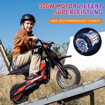 RCB TECH Elektro-Kindermotorrad 3 Geschwindigkeitsmodus, Max 25km/h, Reichweite 15km, 12" Luftreifen