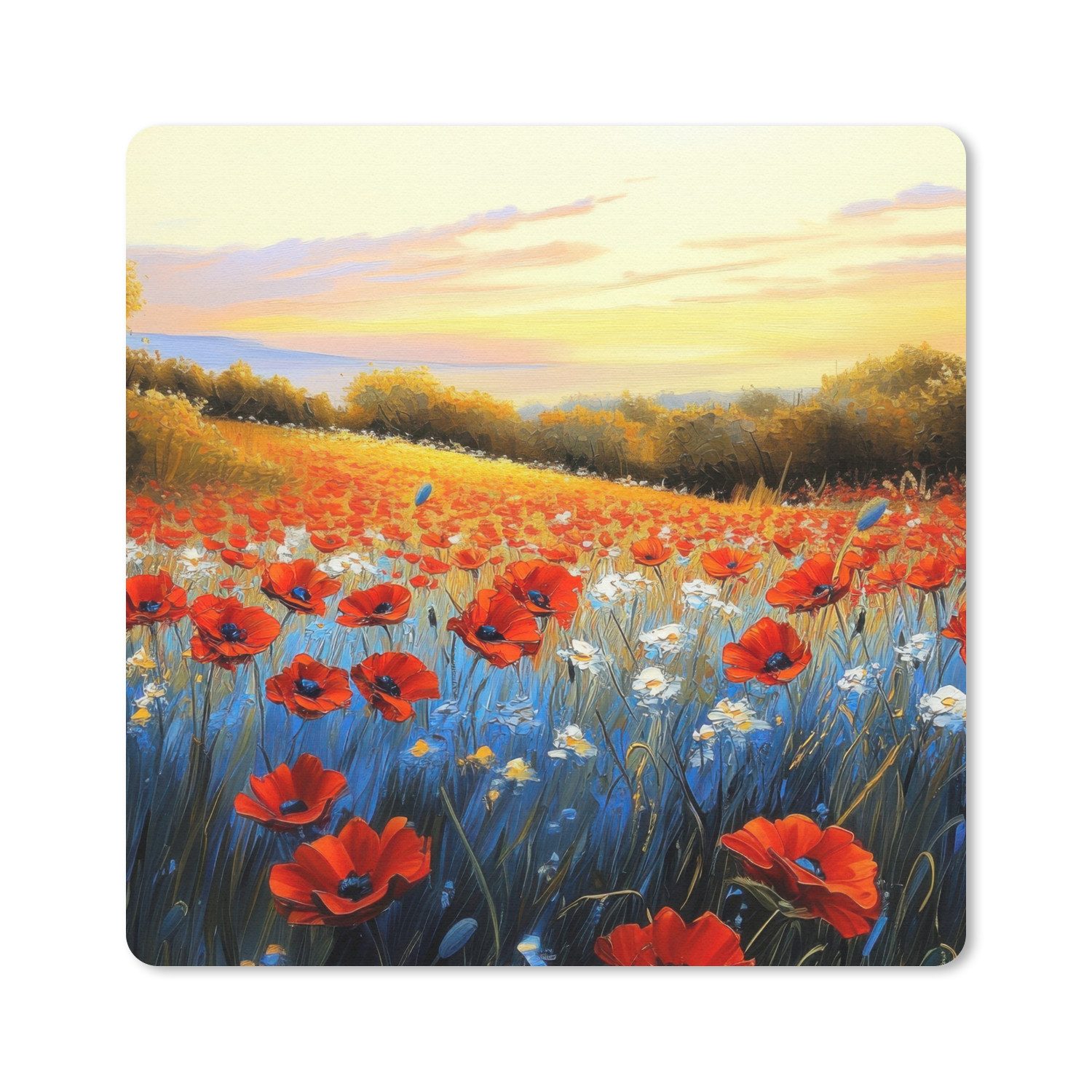 MuchoWow Mauspad Mohn - Blumenfeld - Farbenfroh (1-St), Mousepad, Schreibtisch Zubehör, Deko, 20x20 cm