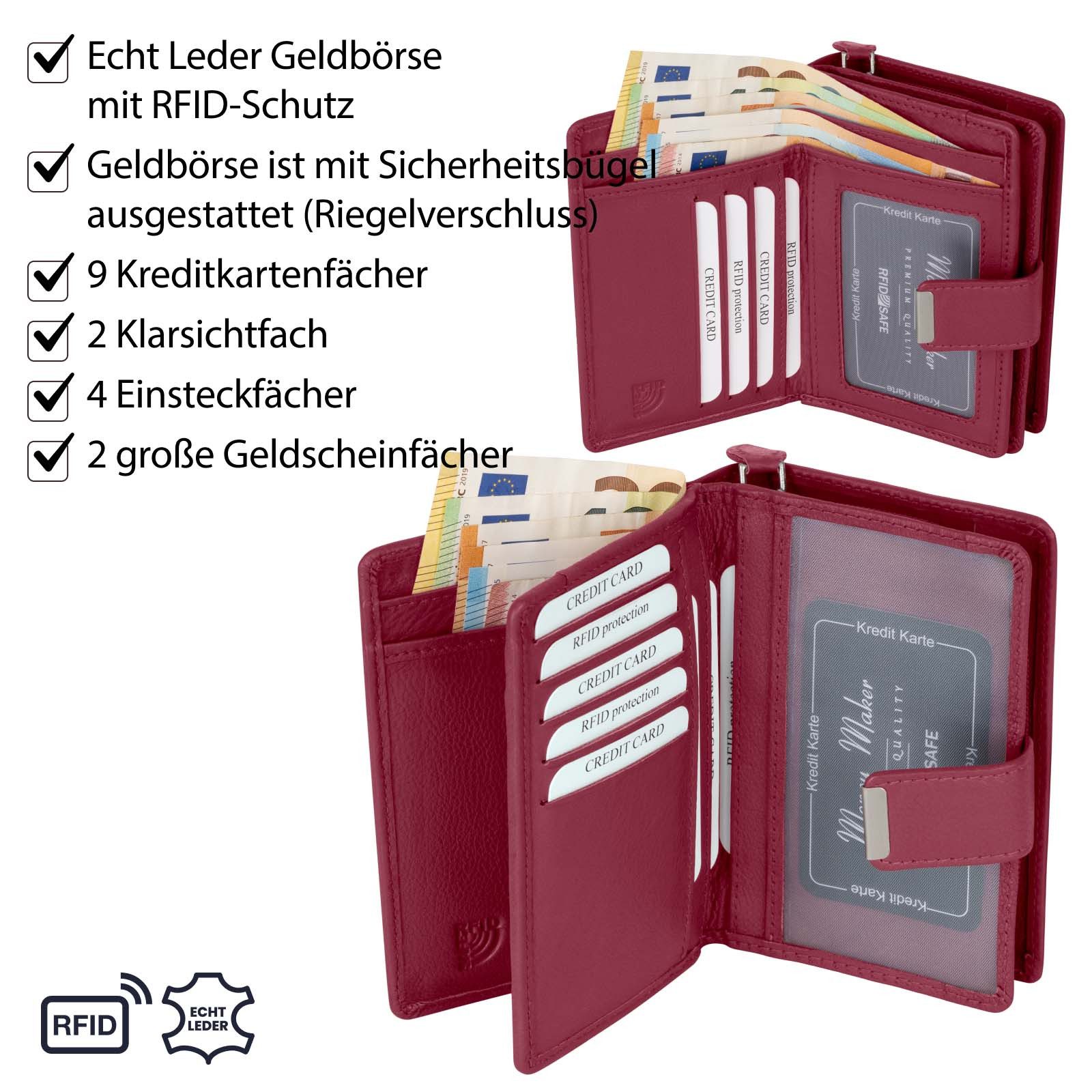 Money Maker Geldbörse RFID Damen Geldbörse Portemonnaie Geldbeutel Damenbörse Leder, Damen Geldbörse klappbar mit Drückknopf Portemonnaie Geldbeutel