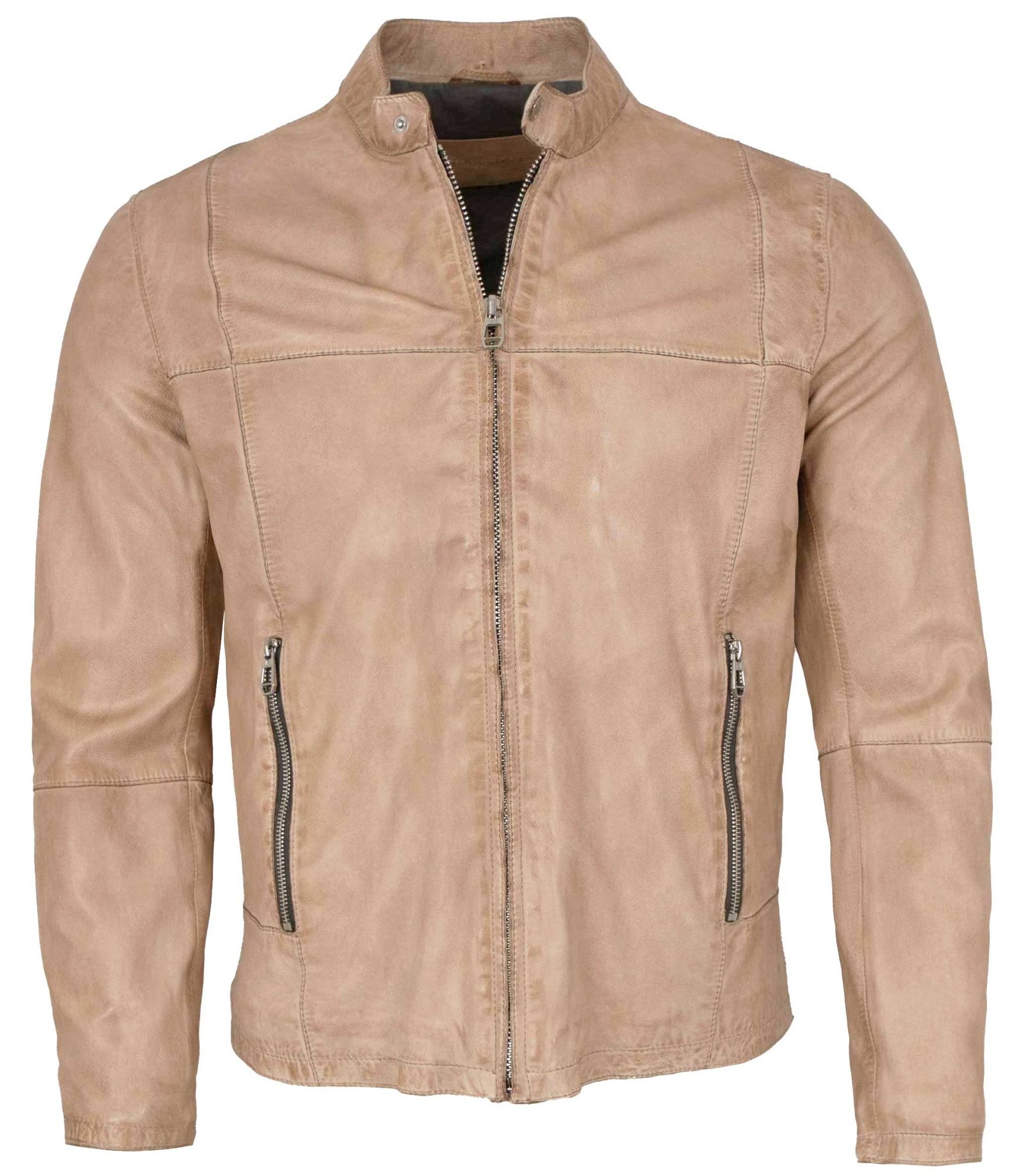 Milestone Lederjacke MSRaymond Milestone - Herren Lederjacke Lammnappa Kapuze beige