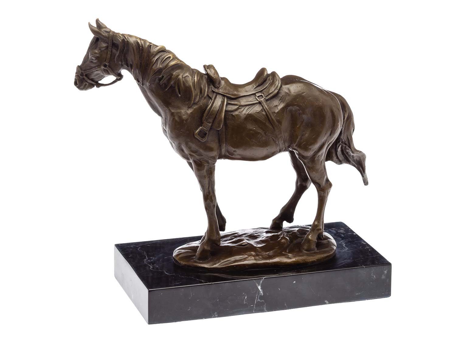 Statu im Skulptur Bronze auf Bronzeskulptur Steinplinthe Pferd Antik-Stil Aubaho Figur