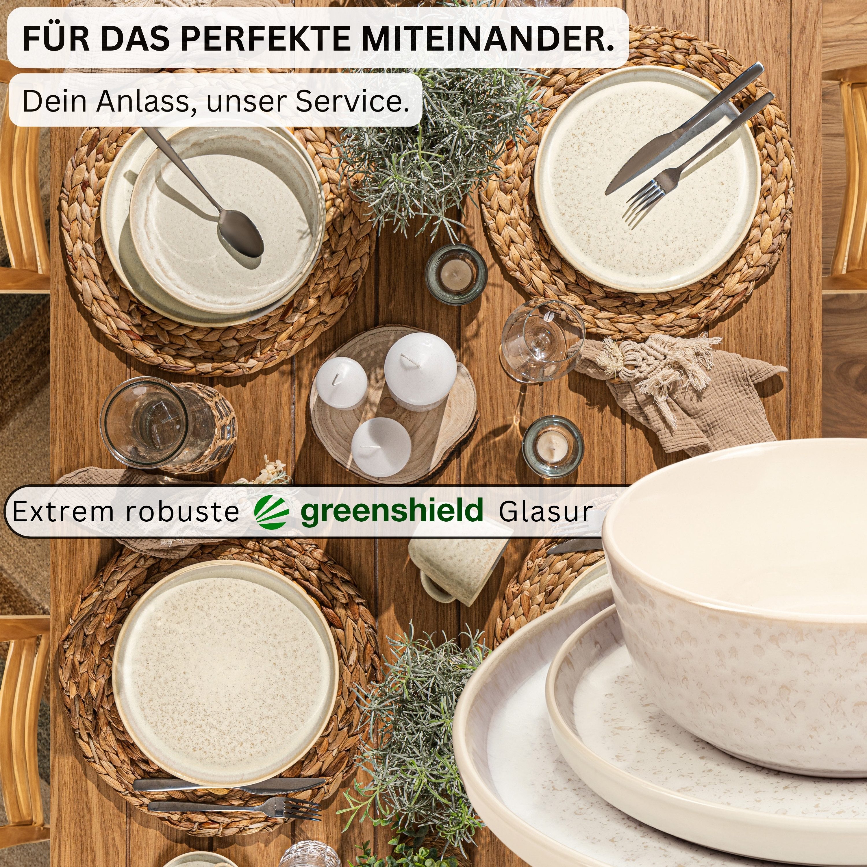 SÄNGER Tafelservice Key West, Creme mit sandiger Maserung (18-tlg), 6 Personen, Steingut, VALUE COLLECTION