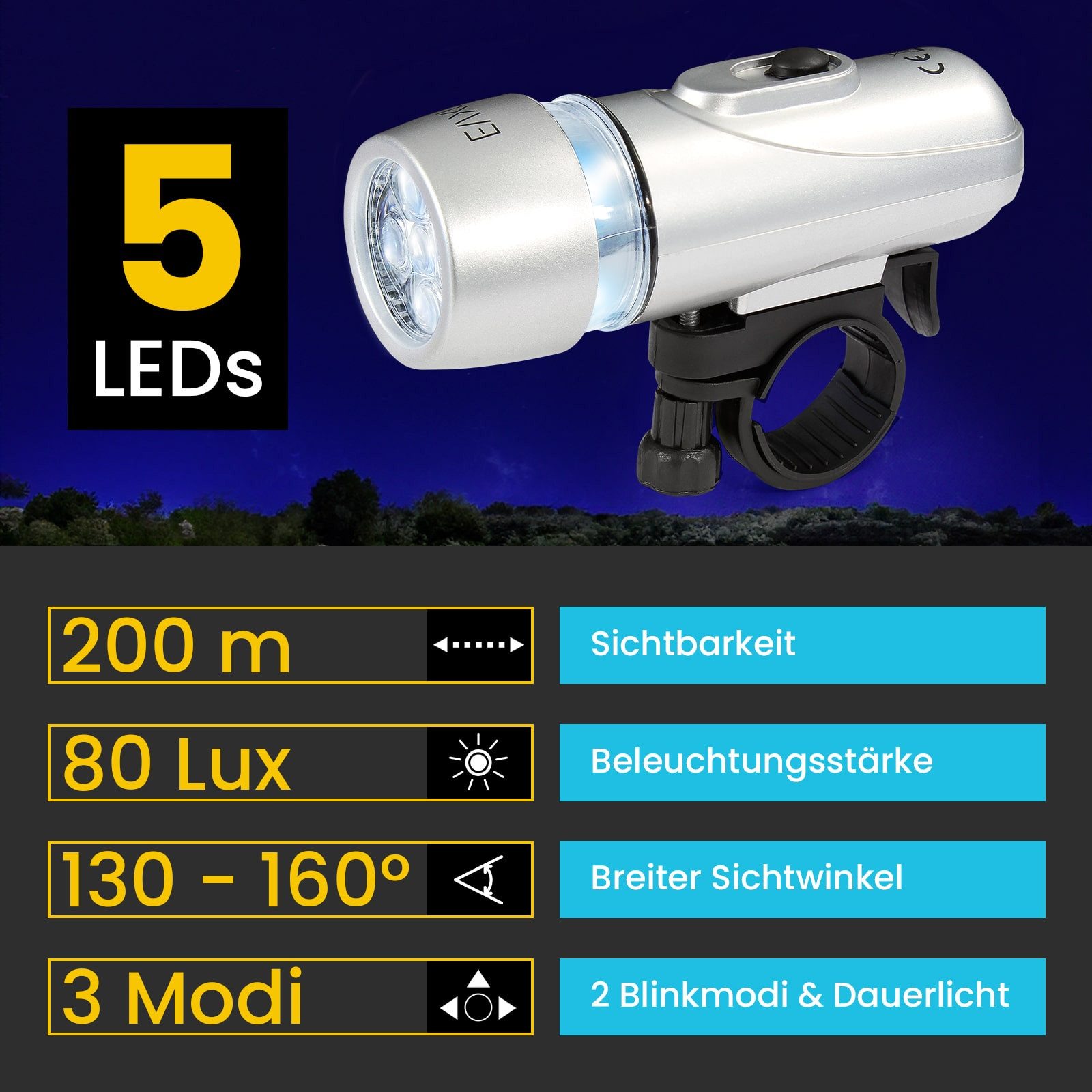 EAXUS Taschenlampe, Outdoor LED Beleuchtung rot & weiß, inkl. Halterungen, versch. Modi