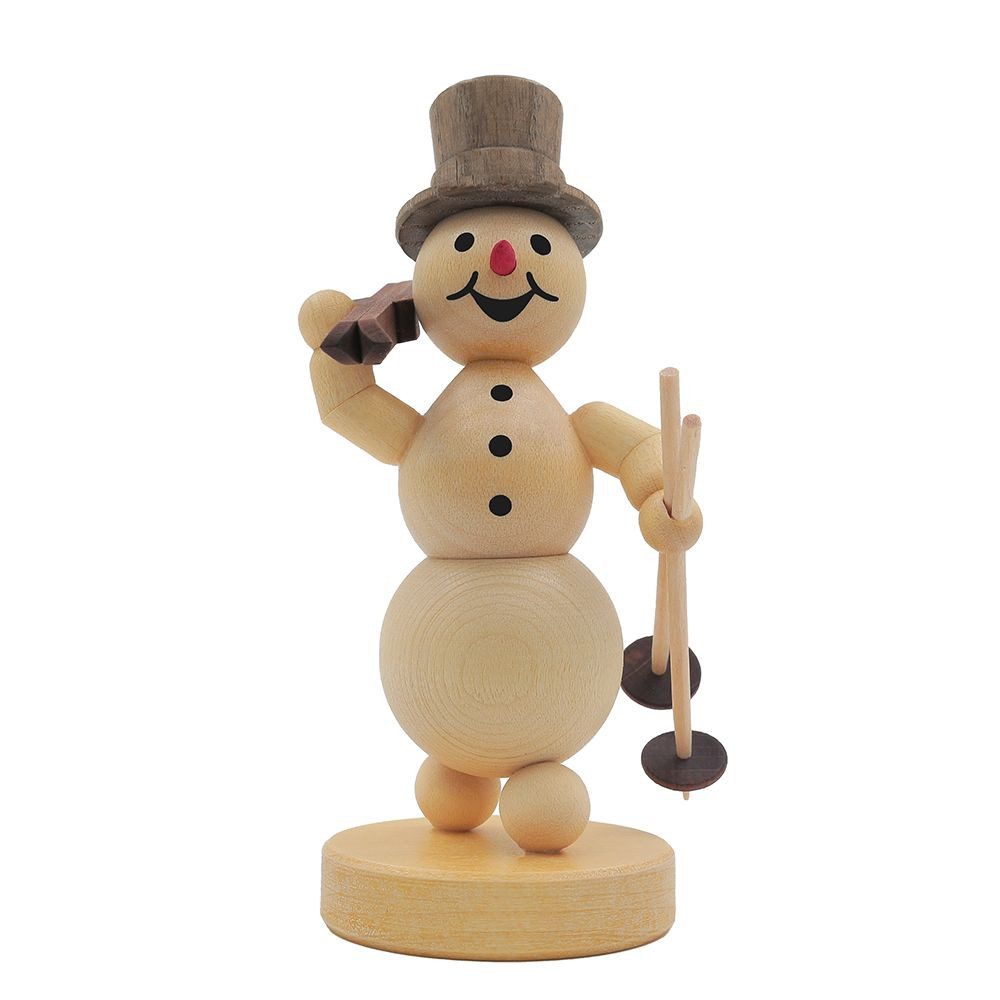 Räuchermännchen Schneemann „Ski auf Schulter“, auf Sockel - 11 cm - Orig. Erzgebirge