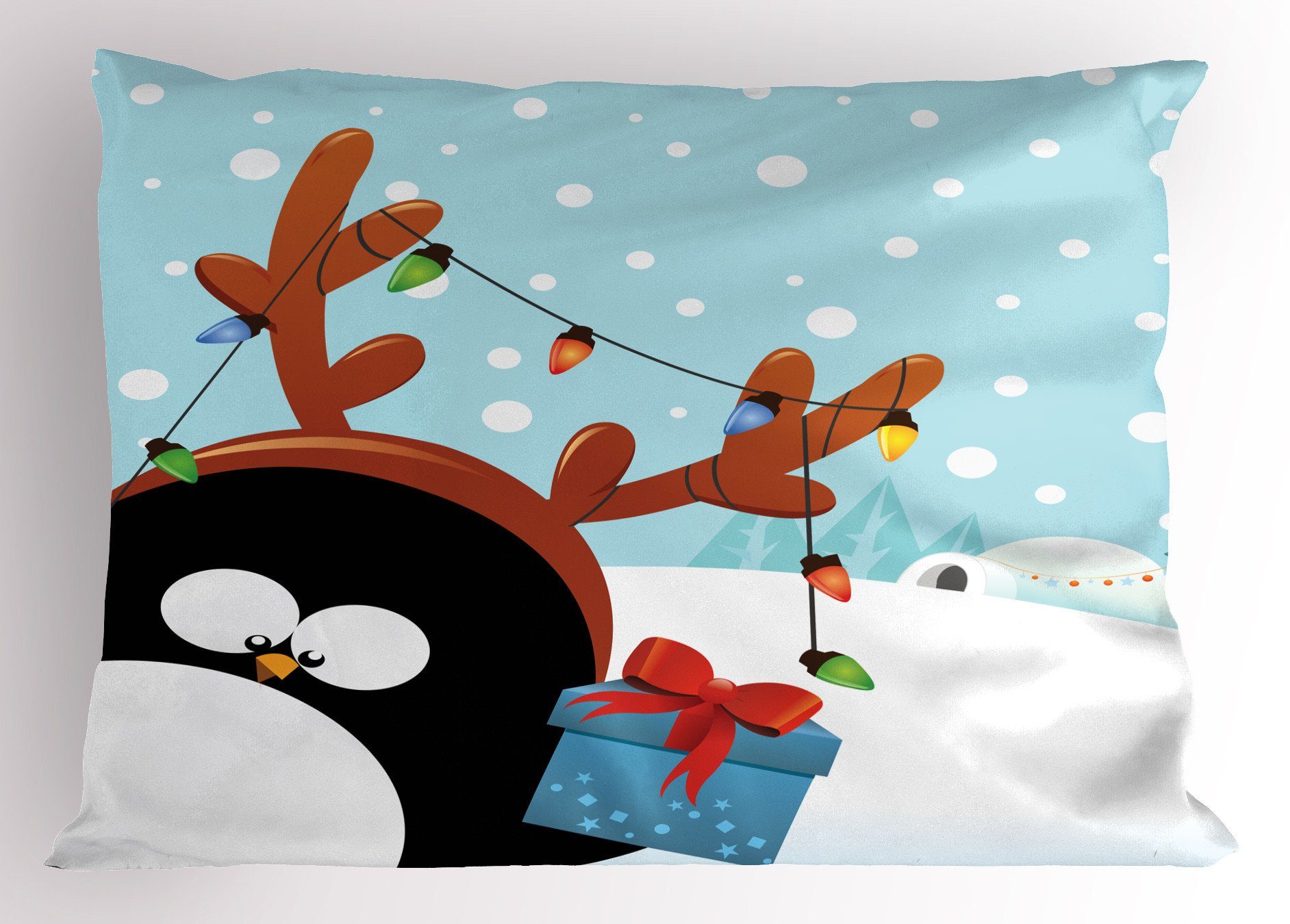 Kissenbezüge Dekorativer Standard King mit Stück), Abakuhaus (1 Gedruckter Pinguin Weihnachten Kissenbezug, Hirschgeweih Size