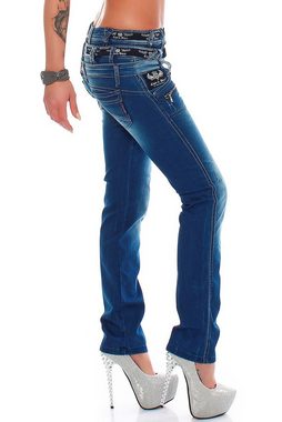 Cipo & Baxx Regular-fit-Jeans Damen Hose BA-CBW0282 3x Bund-Optik mit Zippern
